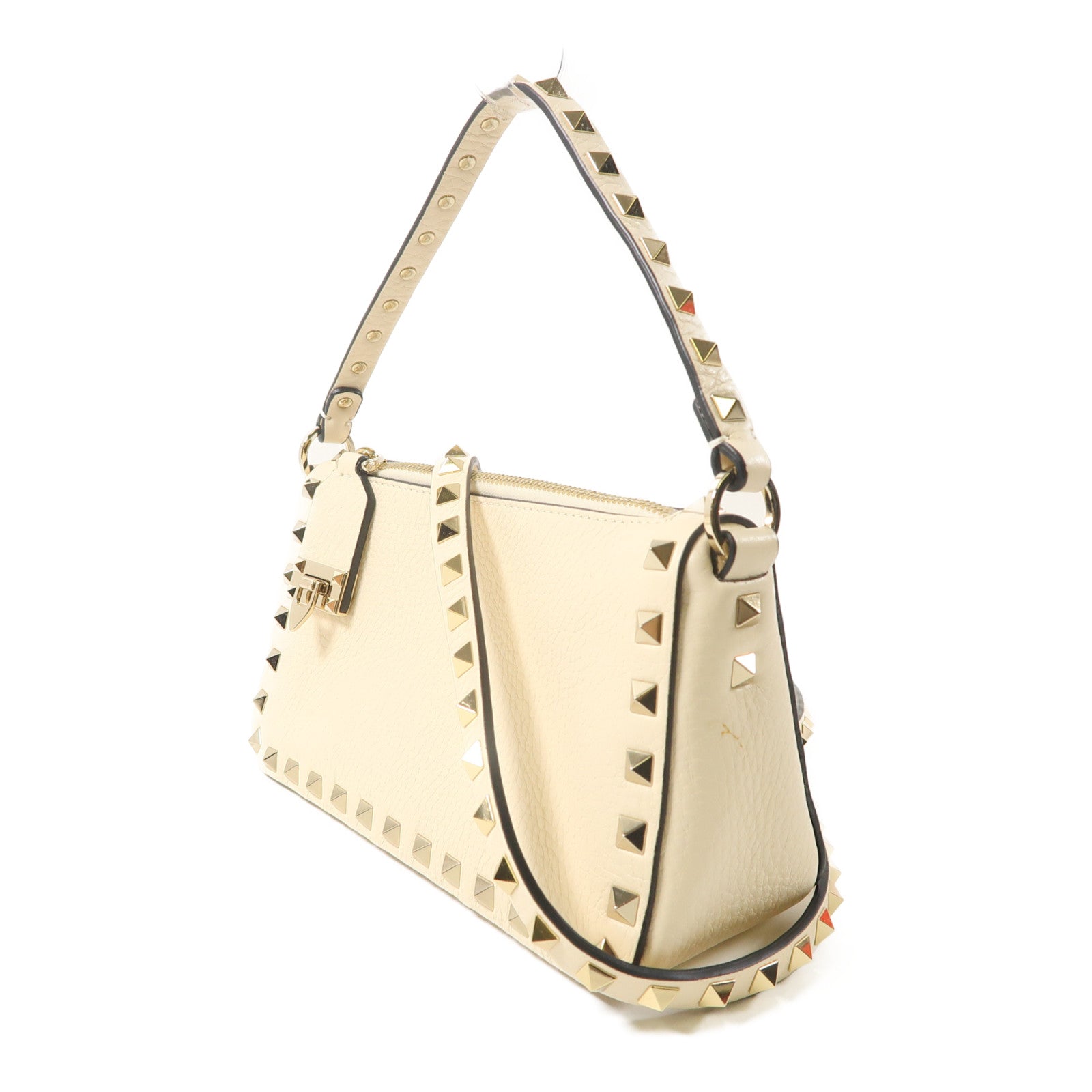 Valentino 牛皮皮革2 Way Shoulder金扣手挽肩背兩用袋米色