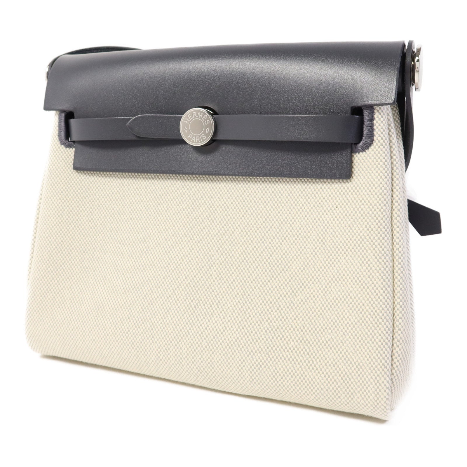 HERMES 帆布Mini Herbag銀扣肩背袋Ardoise