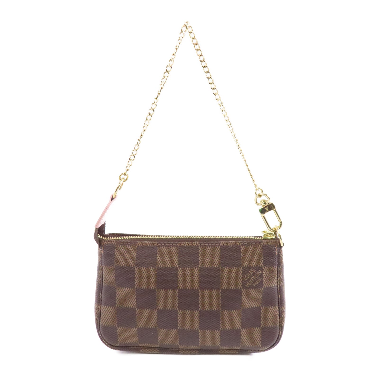 LOUIS VUITTON 【激減優惠】Damier Mini Pochette金扣鏈帶手挽袋啡色