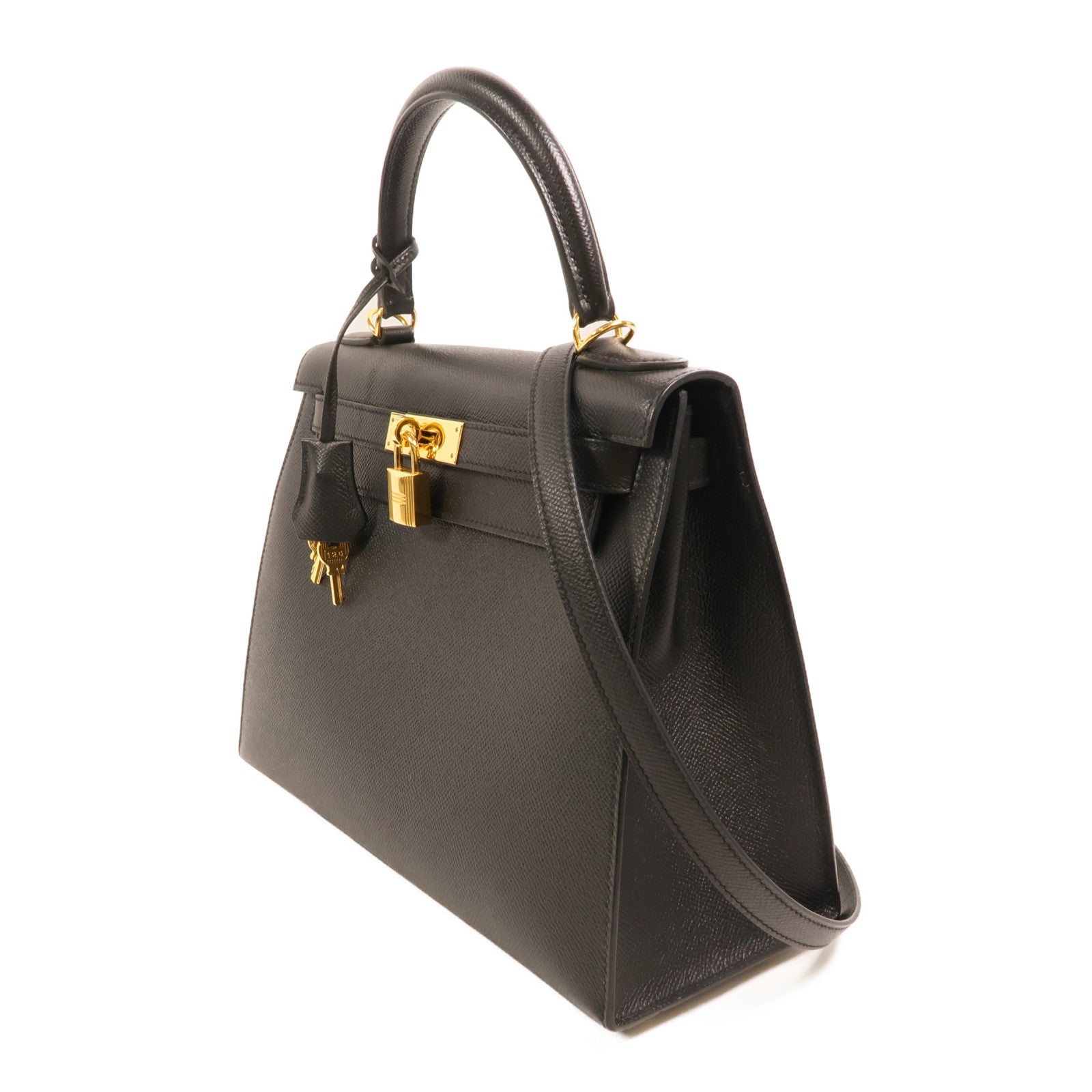 HERMES Epsom皮革Kelly 28手挽肩背兩用袋Noir