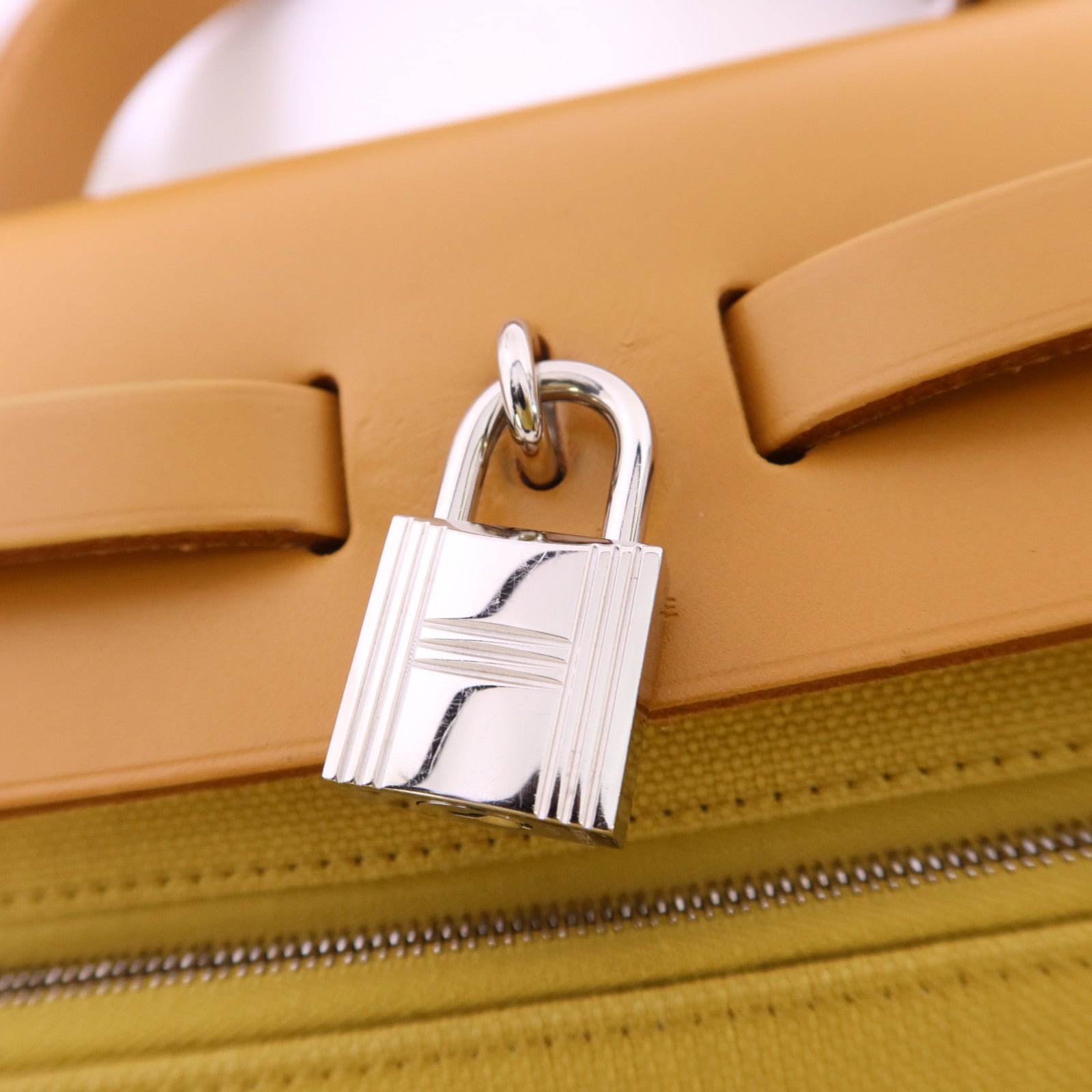 HERMES 帆布Herbag PM銀扣手挽肩背兩用袋Soleil