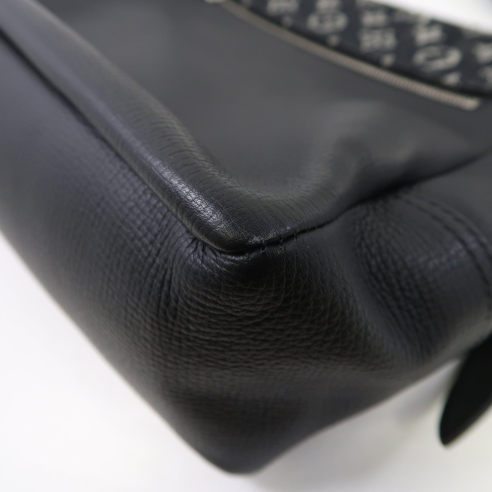 LOUIS VUITTON Monogram Denim/牛皮皮革Besace Tokyo銀扣肩背袋黑色