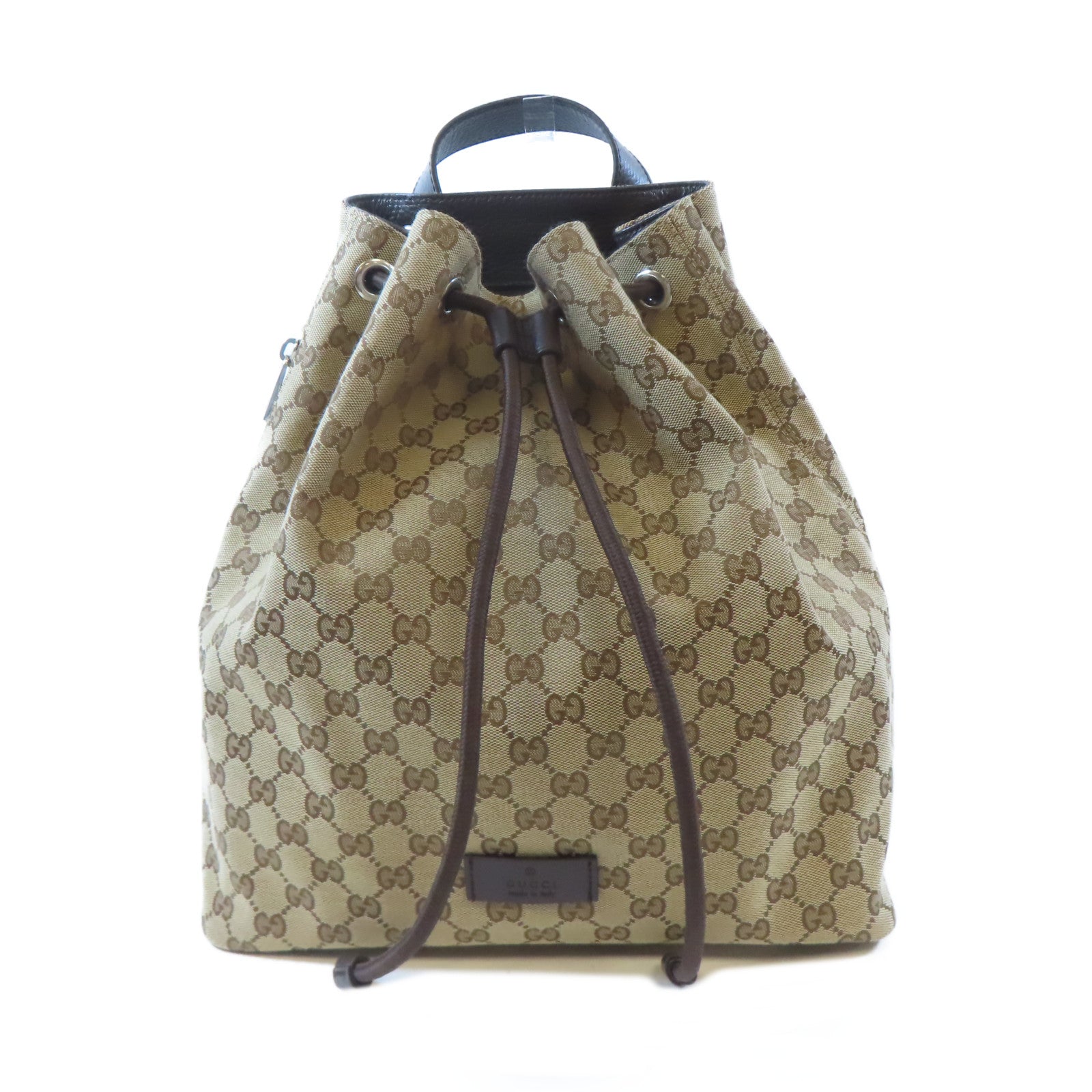 GUCCI 帆布Drawstring Backpack銀扣背包啡色