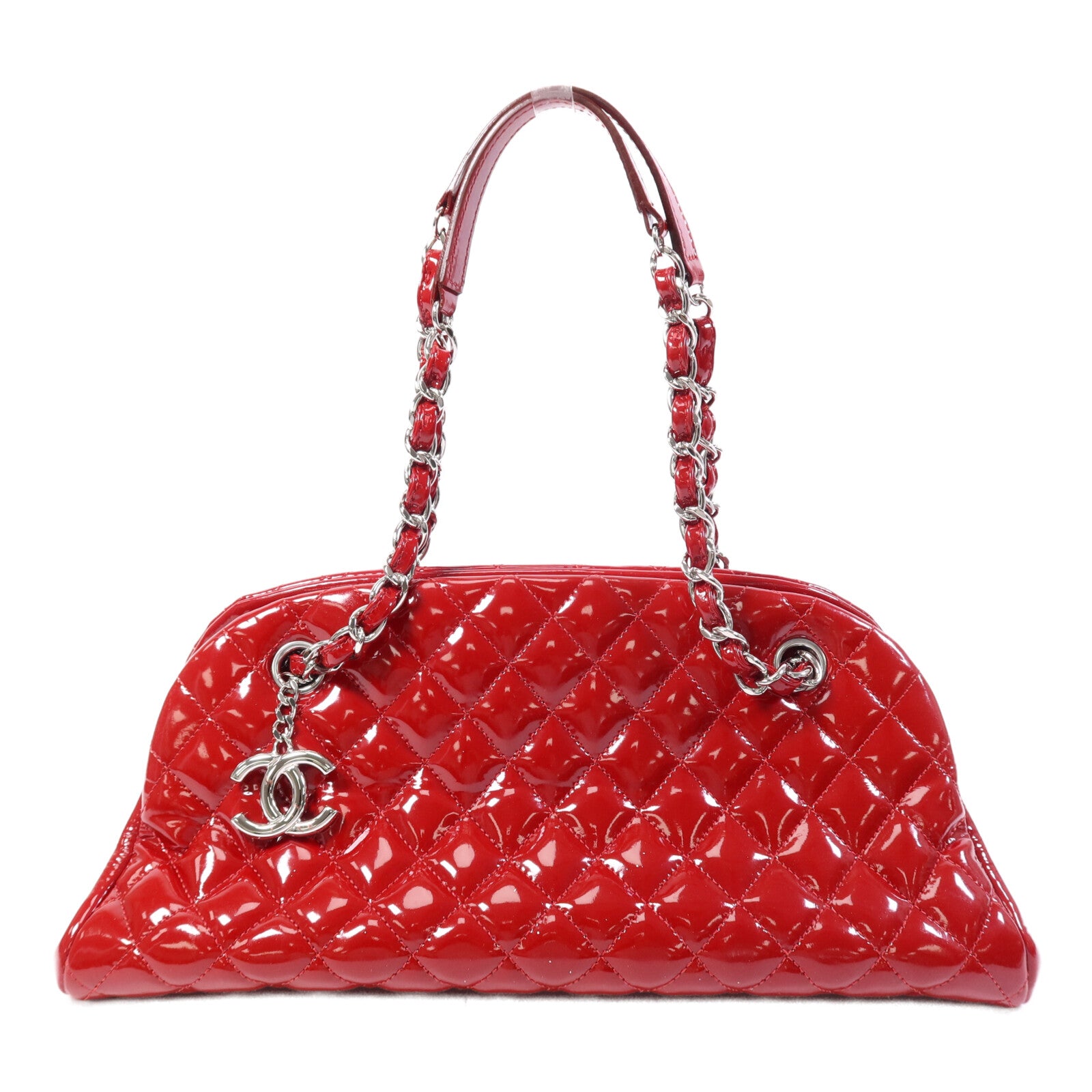 CHANEL 漆皮皮革Chain Shoulder Bag銀扣鏈帶肩背袋