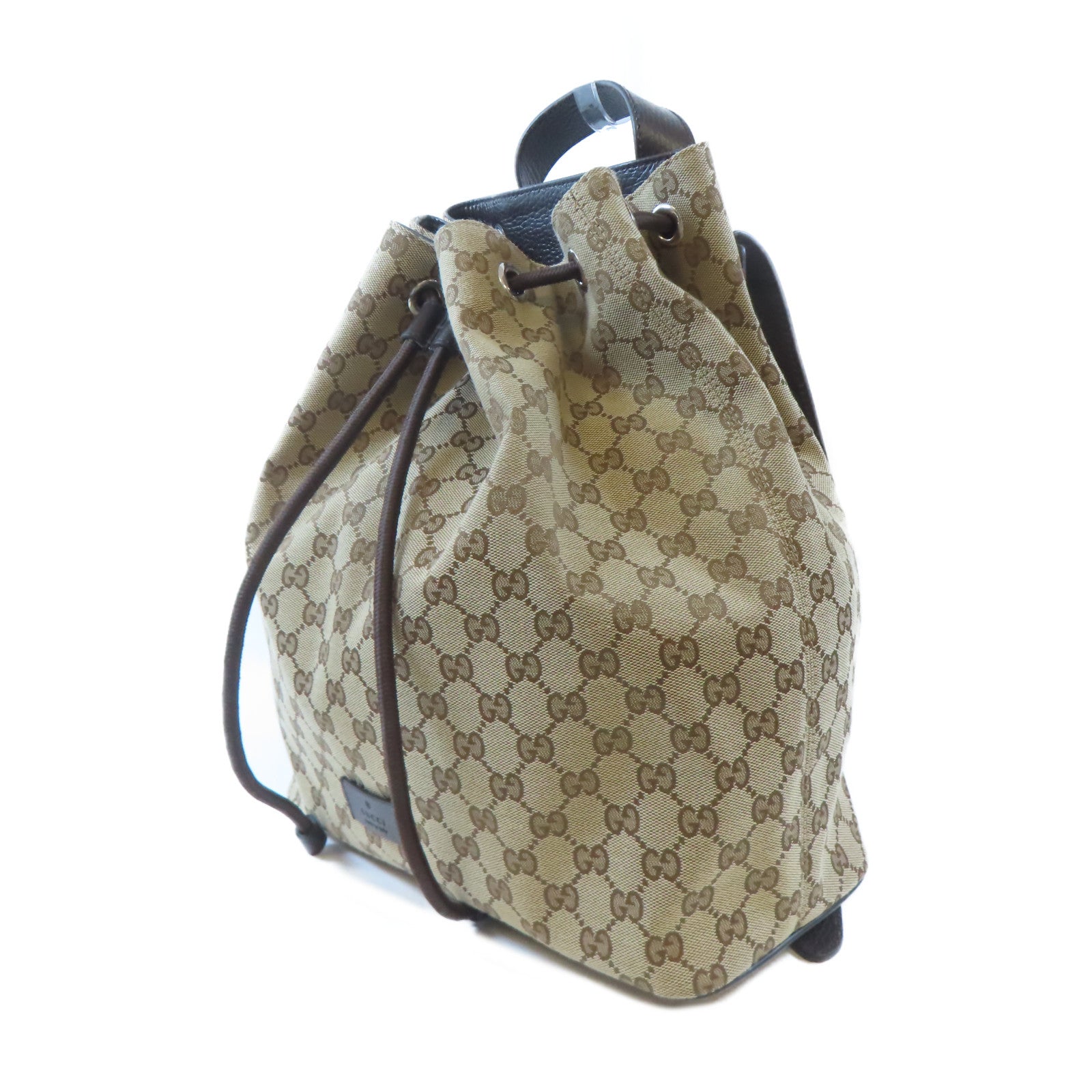 GUCCI 帆布Drawstring Backpack銀扣背包啡色