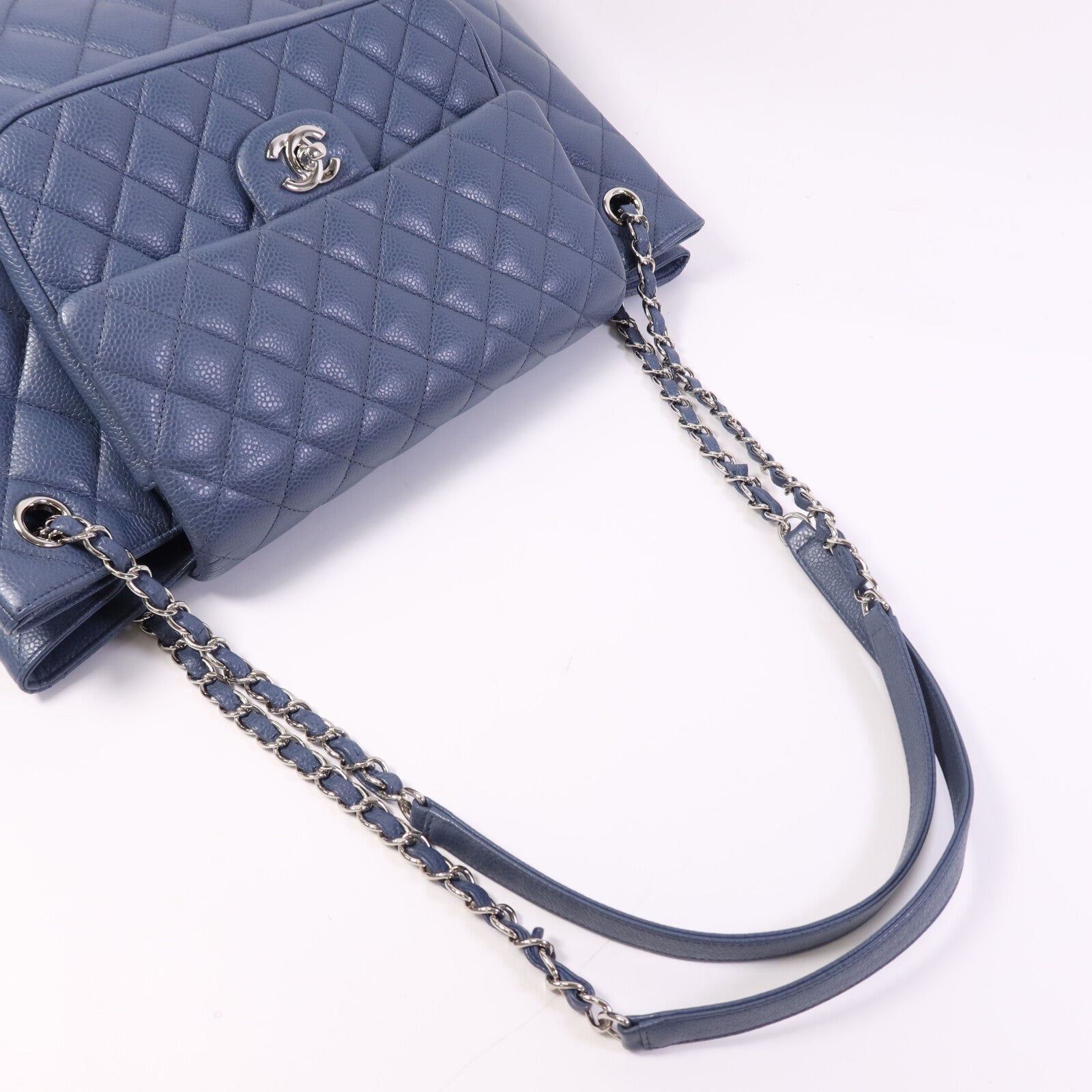 CHANEL 【激減優惠】牛皮皮革Tote Bag銀扣鏈帶肩背袋
