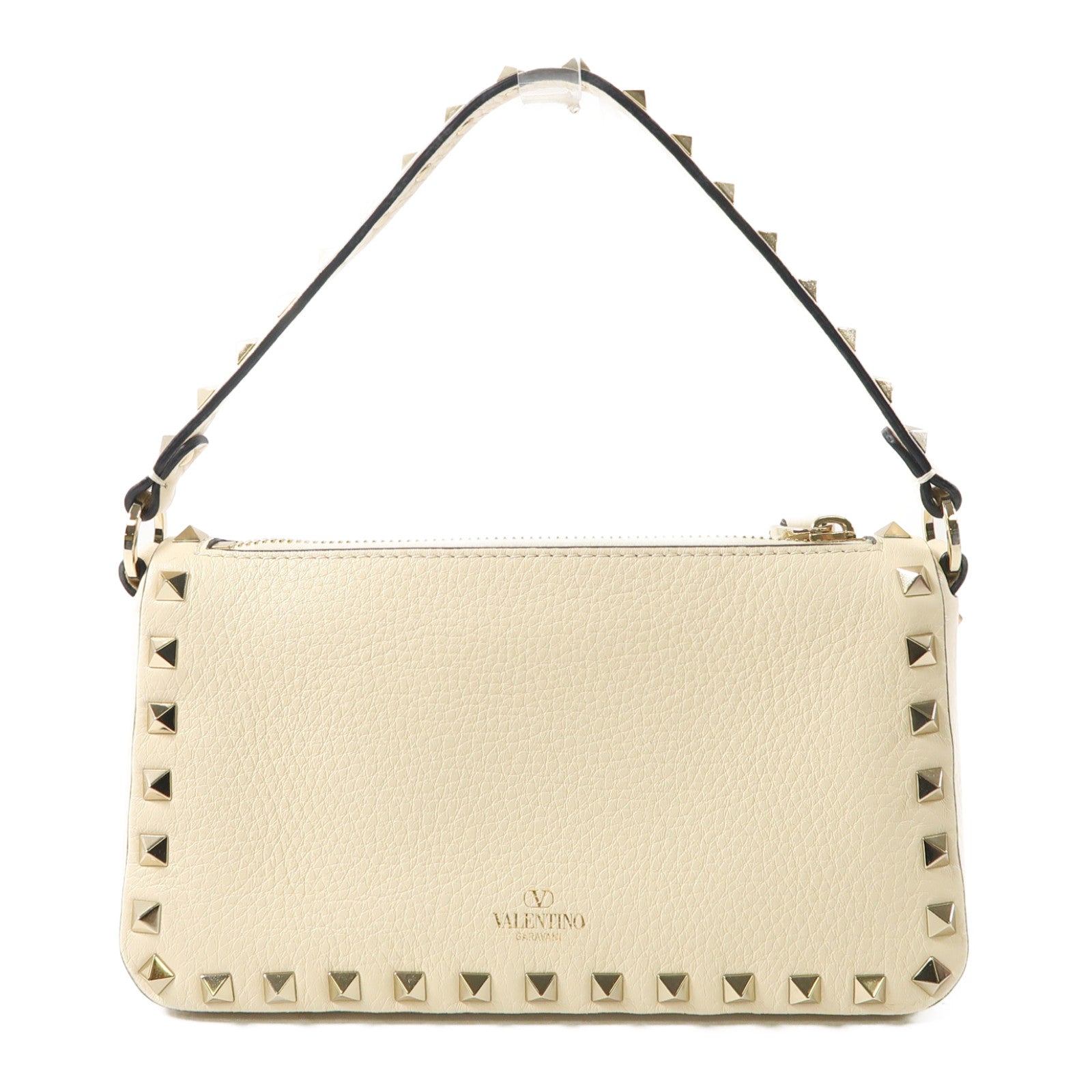 Valentino 牛皮皮革2 Way Shoulder金扣手挽肩背兩用袋米色