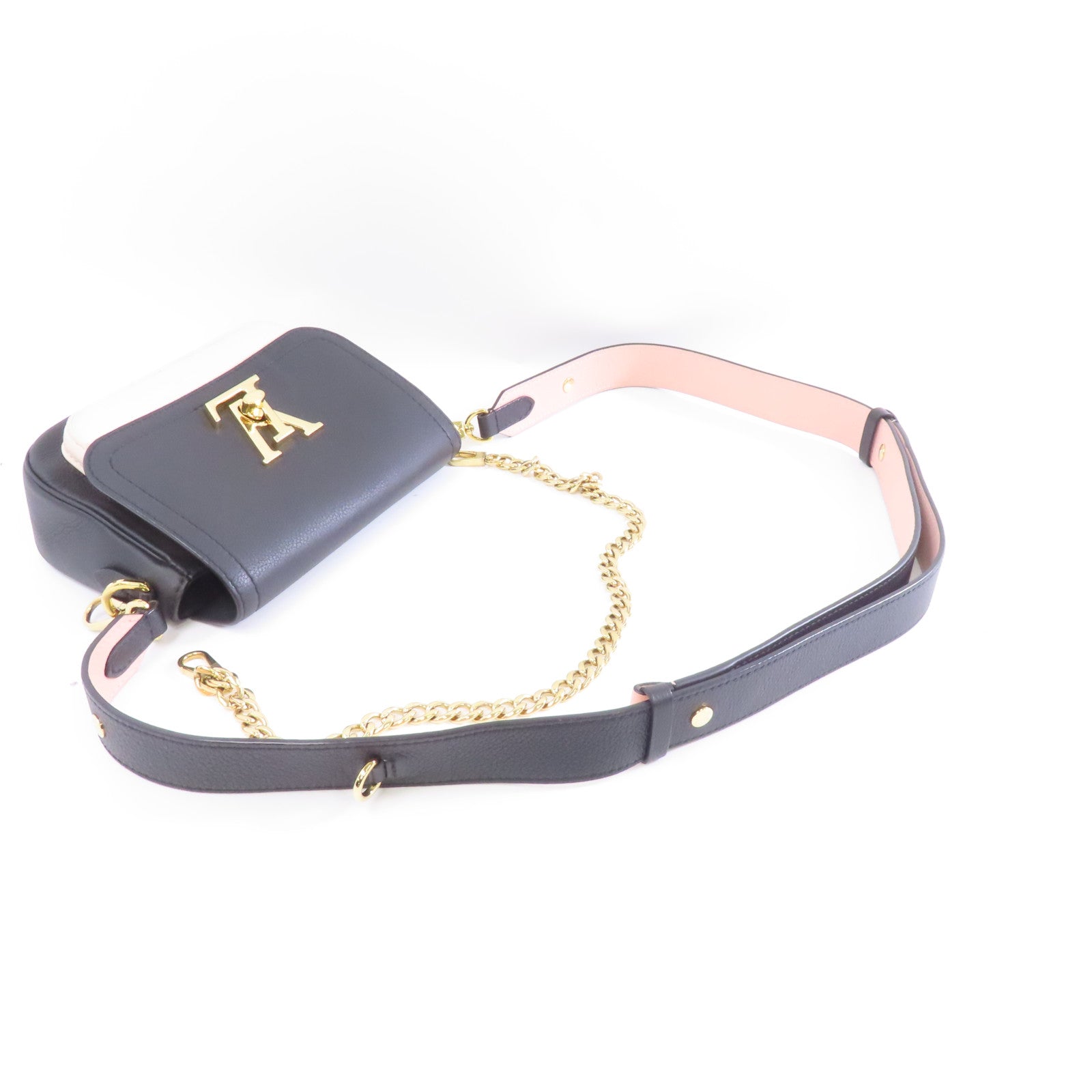 LOUIS VUITTON 牛皮皮革Lockme Tender金扣肩背袋黑色/白色/粉紅色