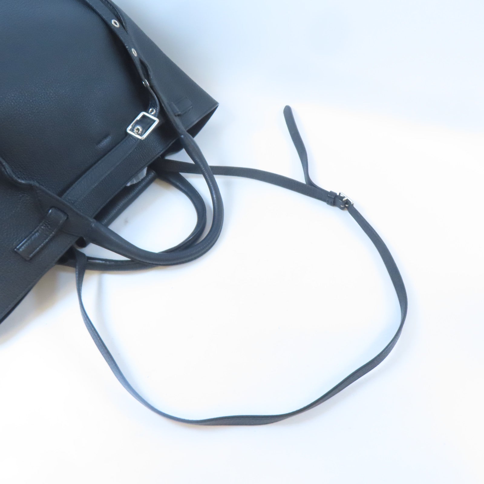 CELINE 牛皮皮革Shoulder Bag銀扣手挽肩背兩用袋黑色