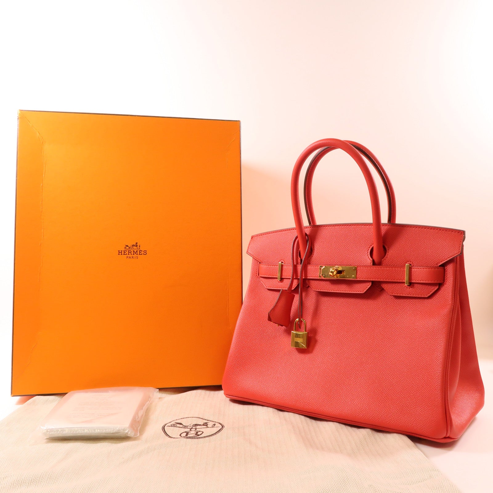 HERMES Epsom皮革Birkin 30銀扣手挽袋S5 Rouge Tomate