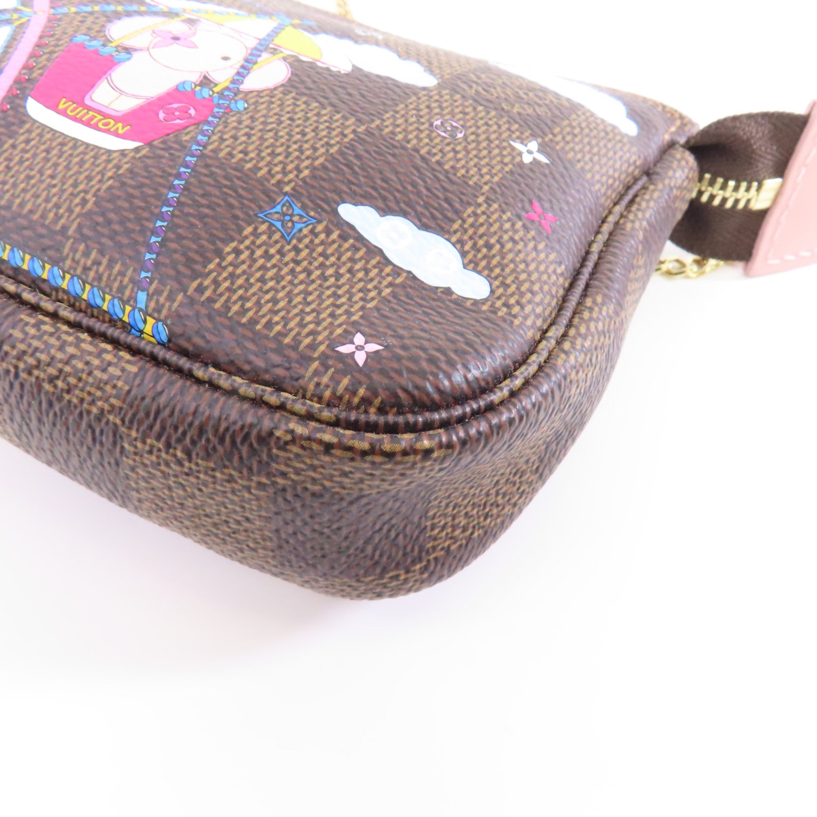 LOUIS VUITTON 【激減優惠】Damier Mini Pochette金扣鏈帶手挽袋啡色