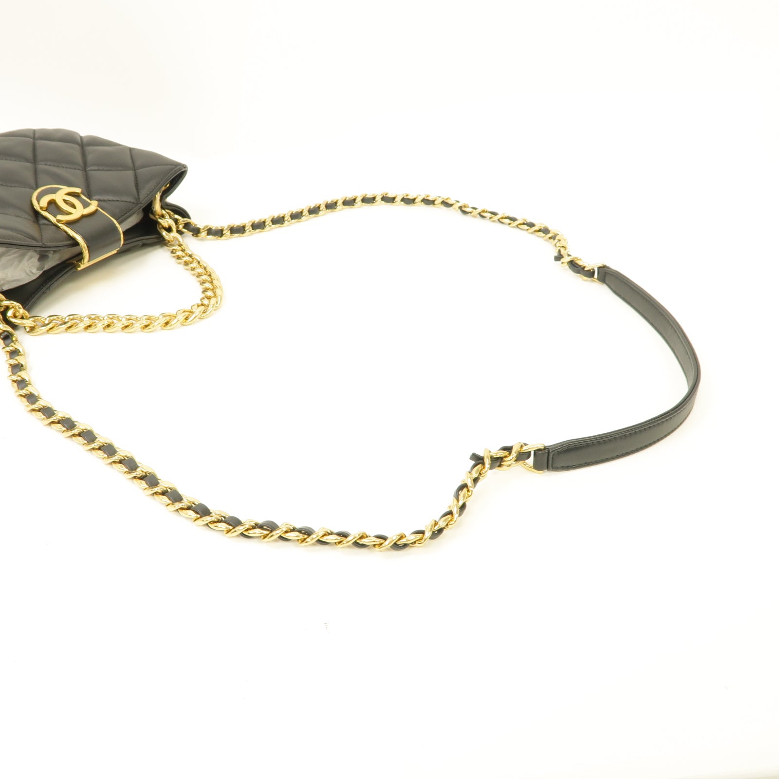 CHANEL 【激減優惠】菱格羊皮皮革Chain Shoulder Bag金扣手挽肩背兩用袋黑色