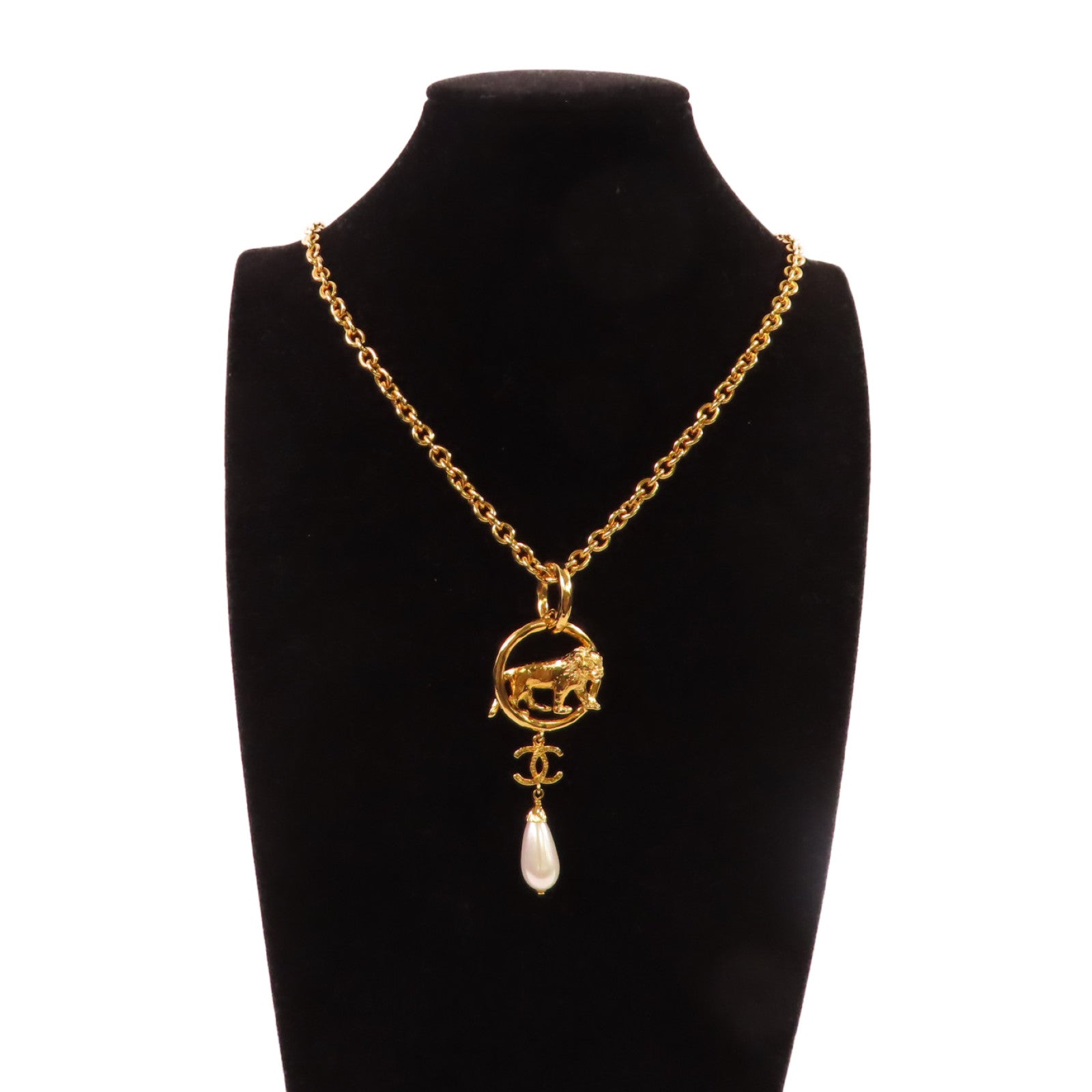 CHANEL 金屬/仿珍珠Necklace金扣項鏈白色/金色