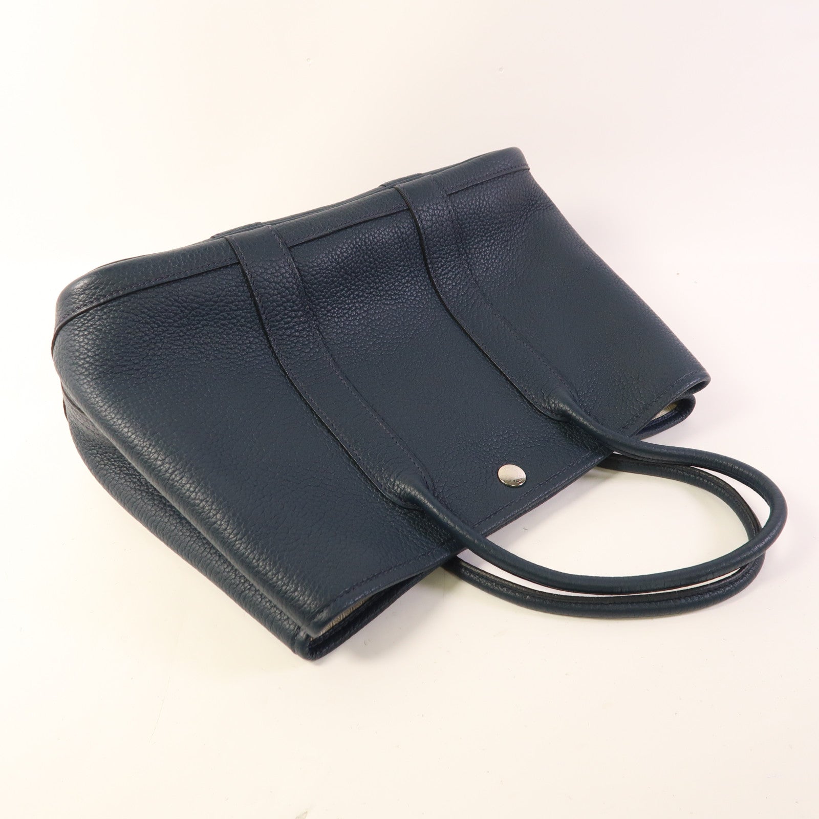 HERMES Negonda皮革Garden Party TPM銀扣手挽袋Bleu De Prusse