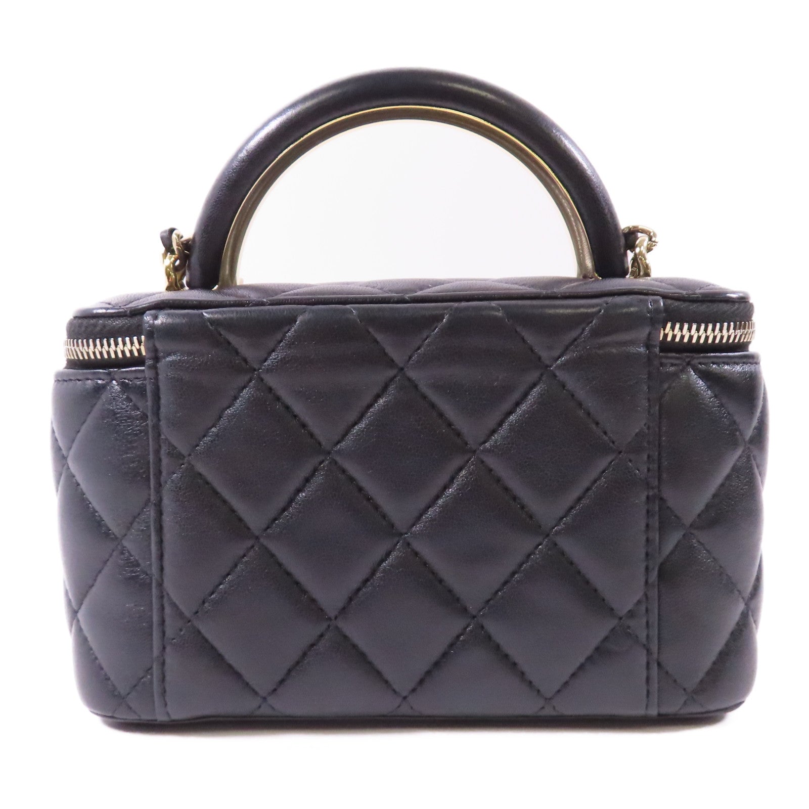 CHANEL 牛皮皮革Vanity Case銀扣鏈帶手挽肩背兩用袋