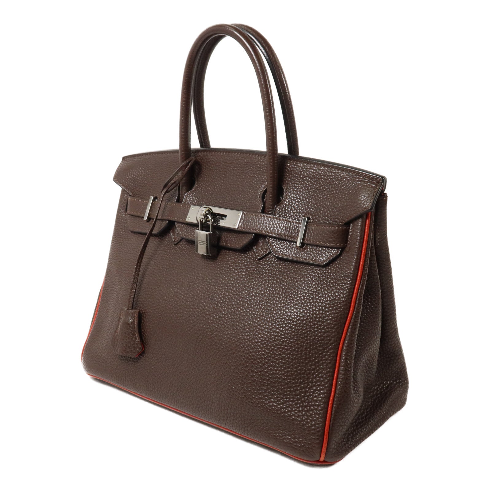 HERMES Togo皮革Birkin 30手挽袋Chocolat/Rouge Venitien