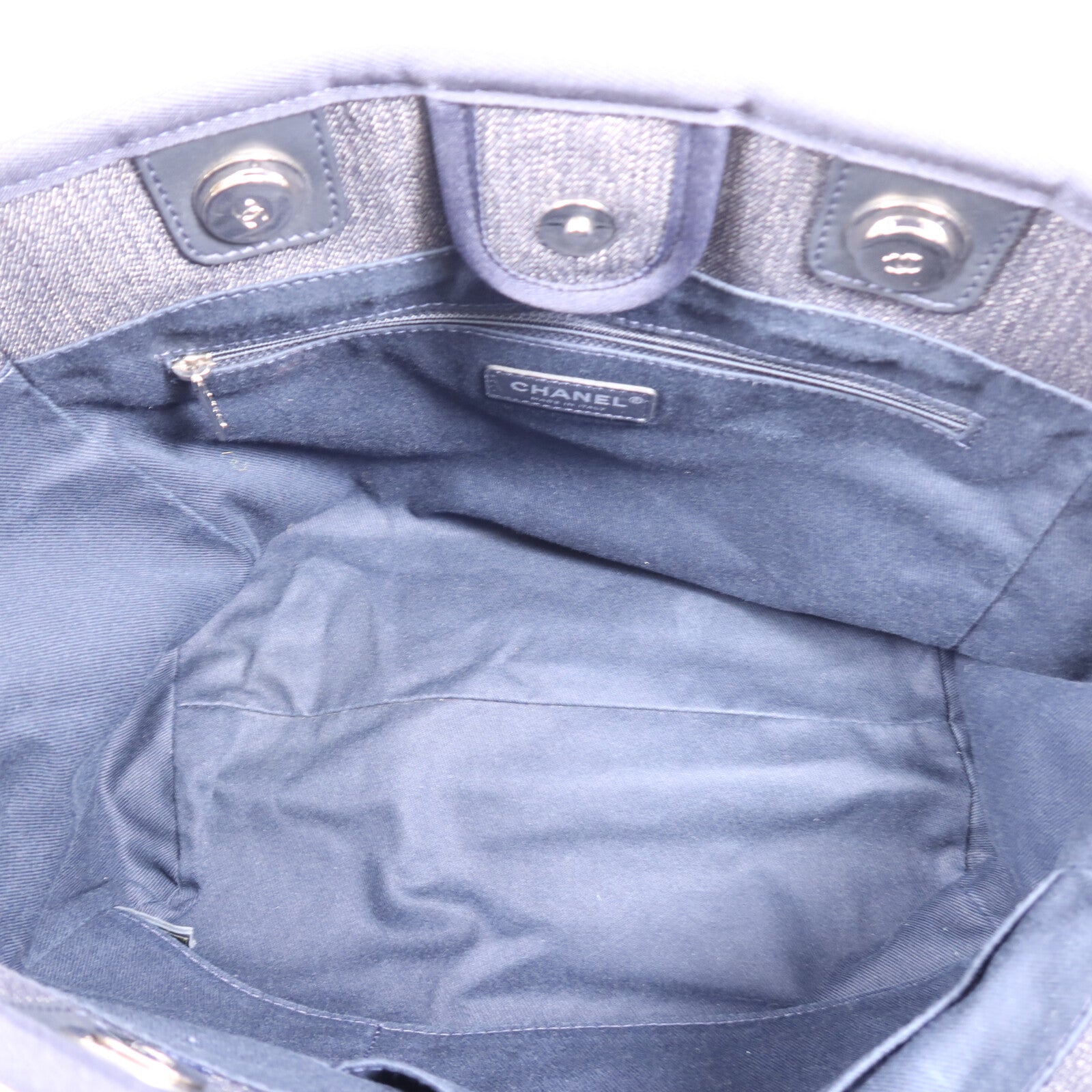 CHANEL 帆布Deauville Tote銀扣肩背袋