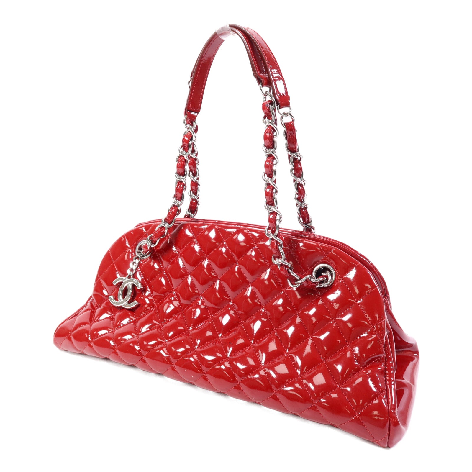 CHANEL 漆皮皮革Chain Shoulder Bag銀扣鏈帶肩背袋