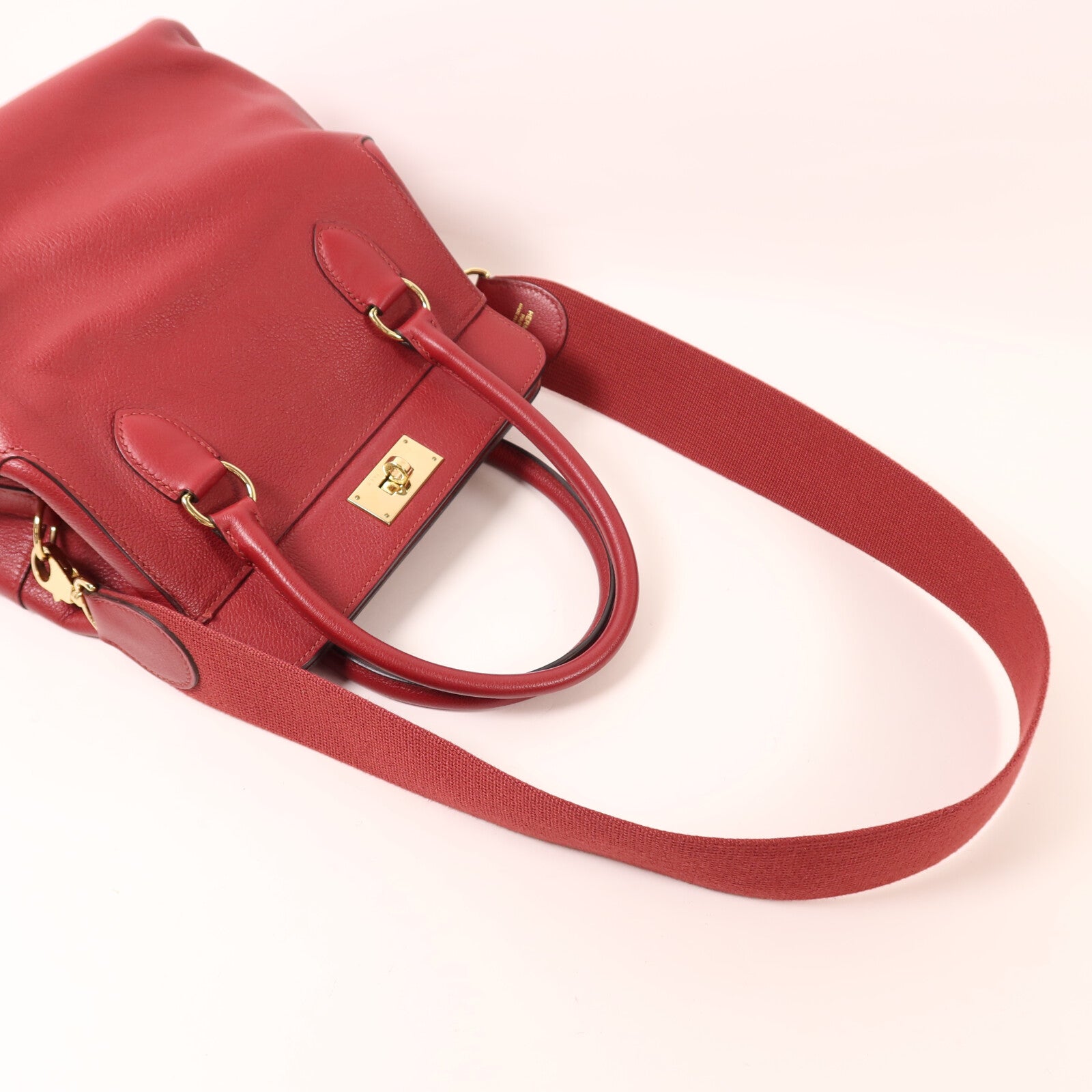 HERMES Evercolor皮革Tool Box 20金扣手挽肩背兩用袋Rouge Grenade