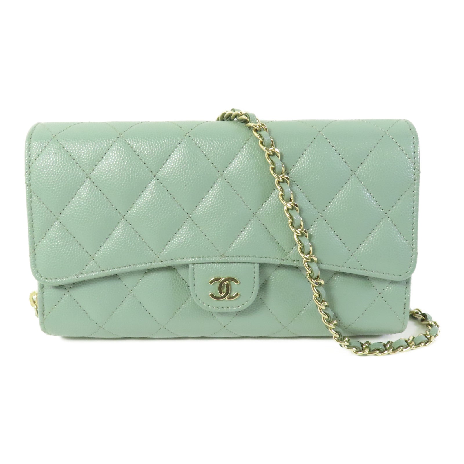 CHANEL 牛皮皮革WOC金扣鏈帶肩背袋