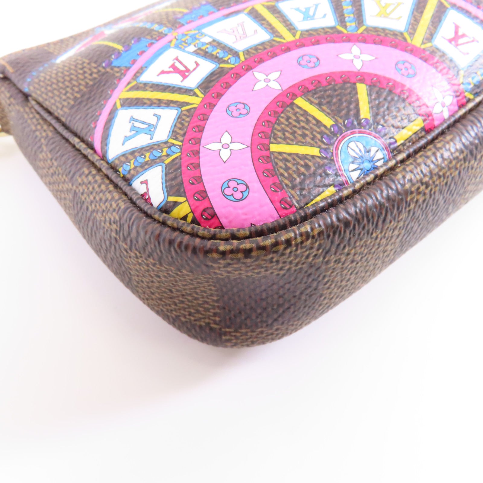 LOUIS VUITTON 【激減優惠】Damier Mini Pochette金扣鏈帶手挽袋啡色