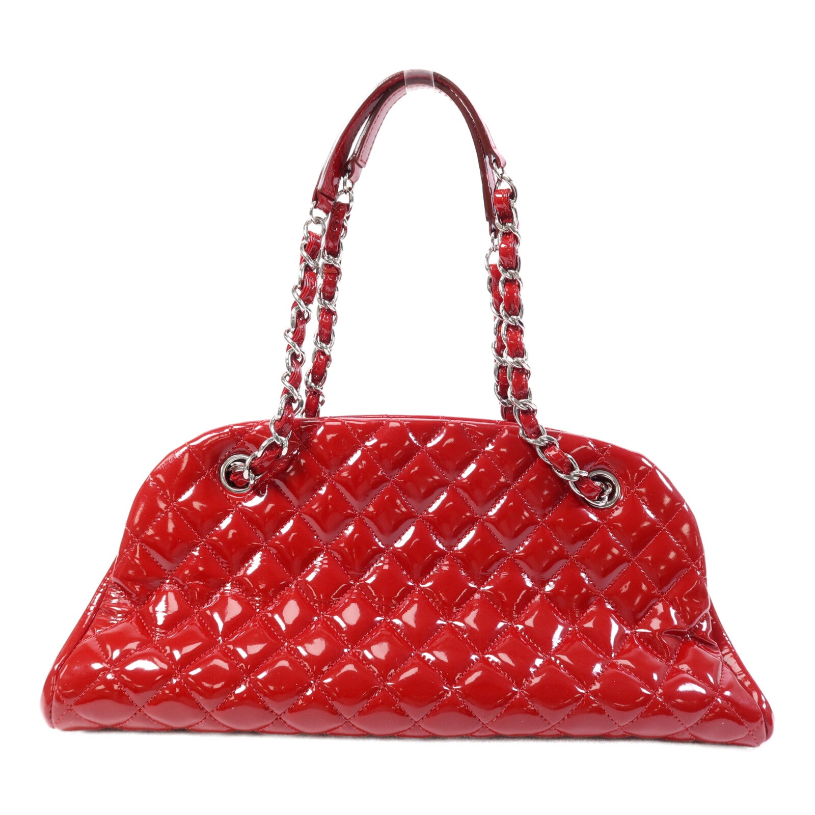 CHANEL 漆皮皮革Chain Shoulder Bag銀扣鏈帶肩背袋