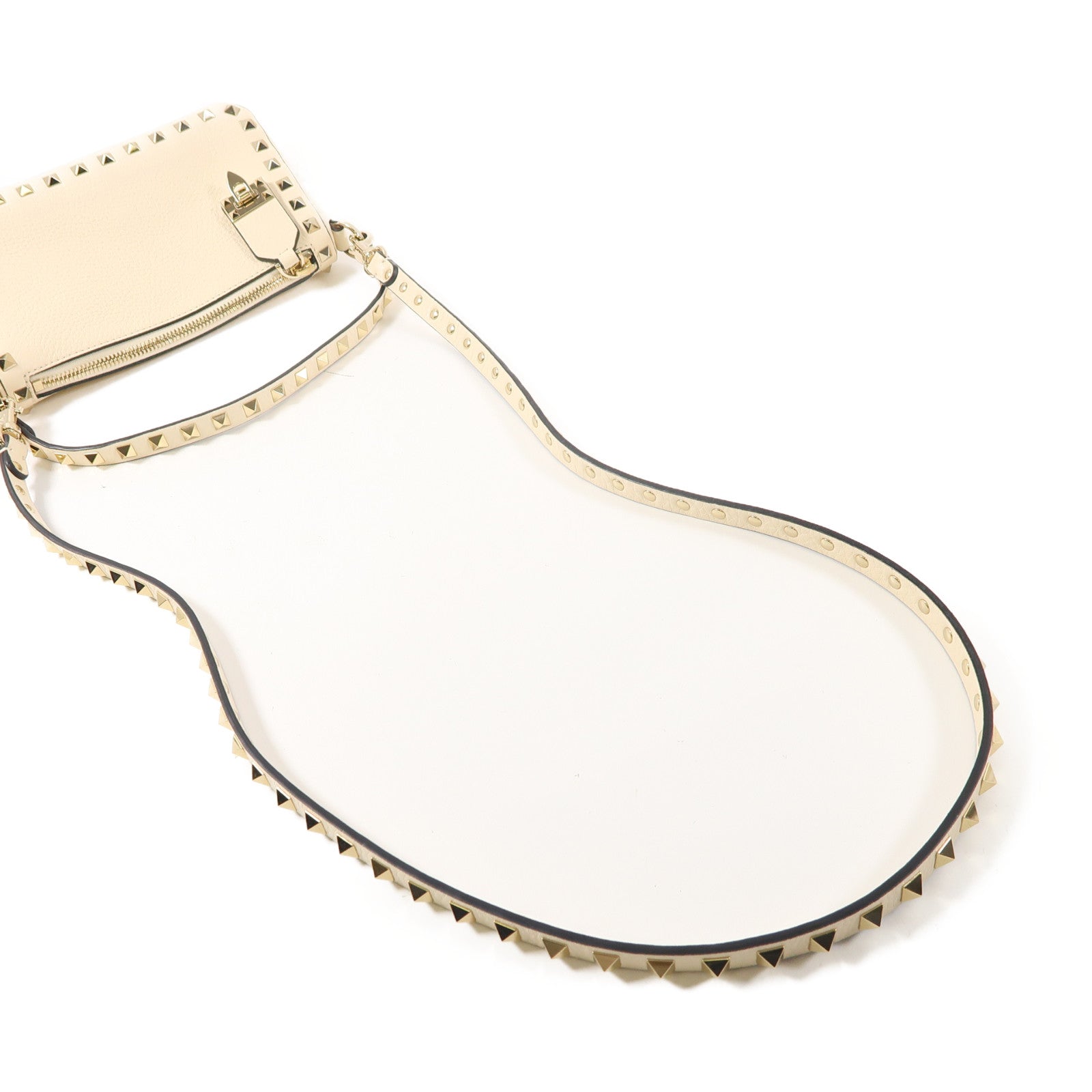 Valentino 牛皮皮革2 Way Shoulder金扣手挽肩背兩用袋米色