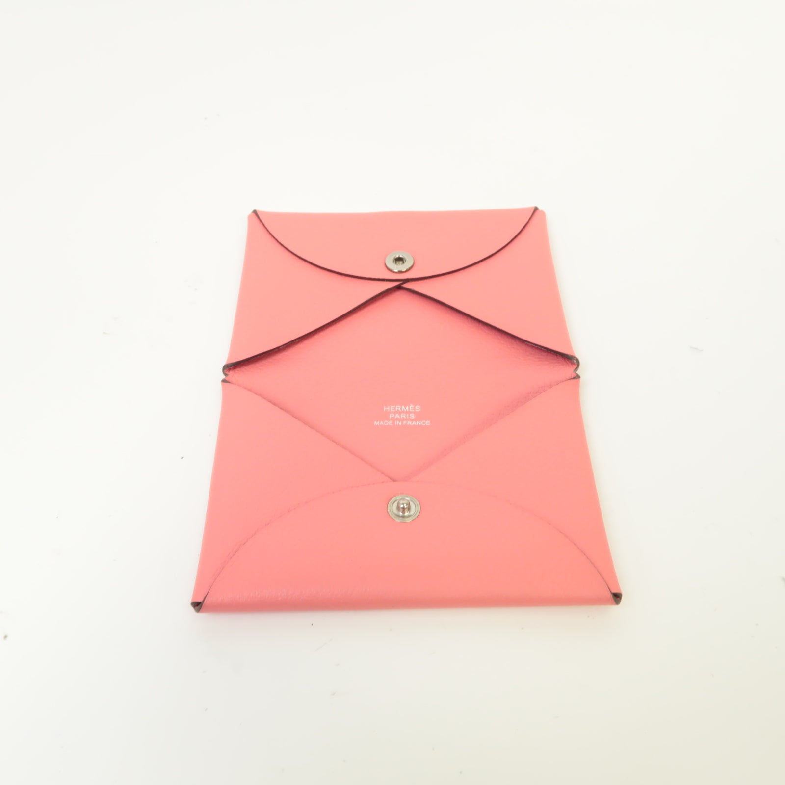 HERMES 【激減優惠】Evercolor皮革Calvi銀扣卡片套粉紅色