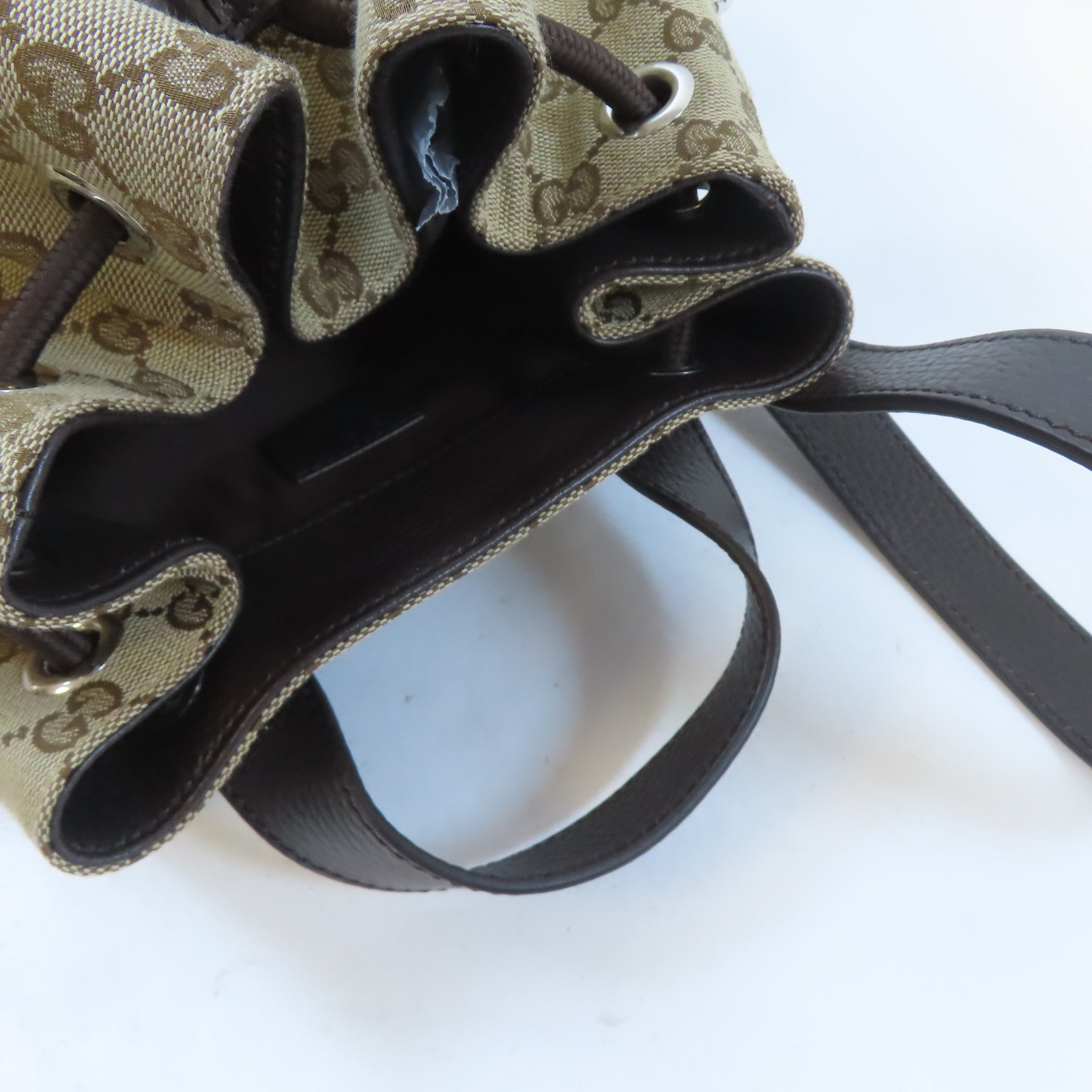 GUCCI 帆布Drawstring Backpack銀扣背包啡色