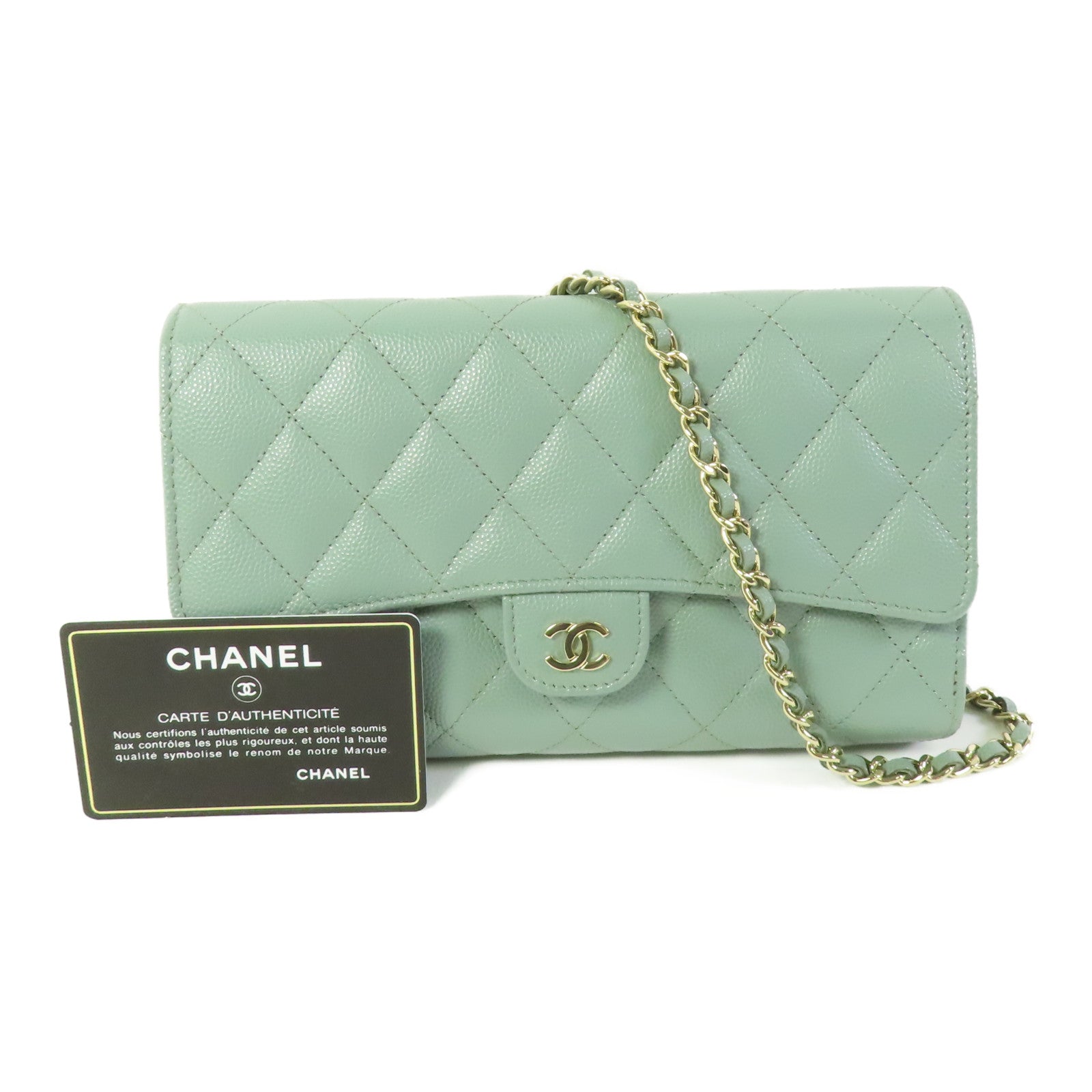 CHANEL 牛皮皮革WOC金扣鏈帶肩背袋