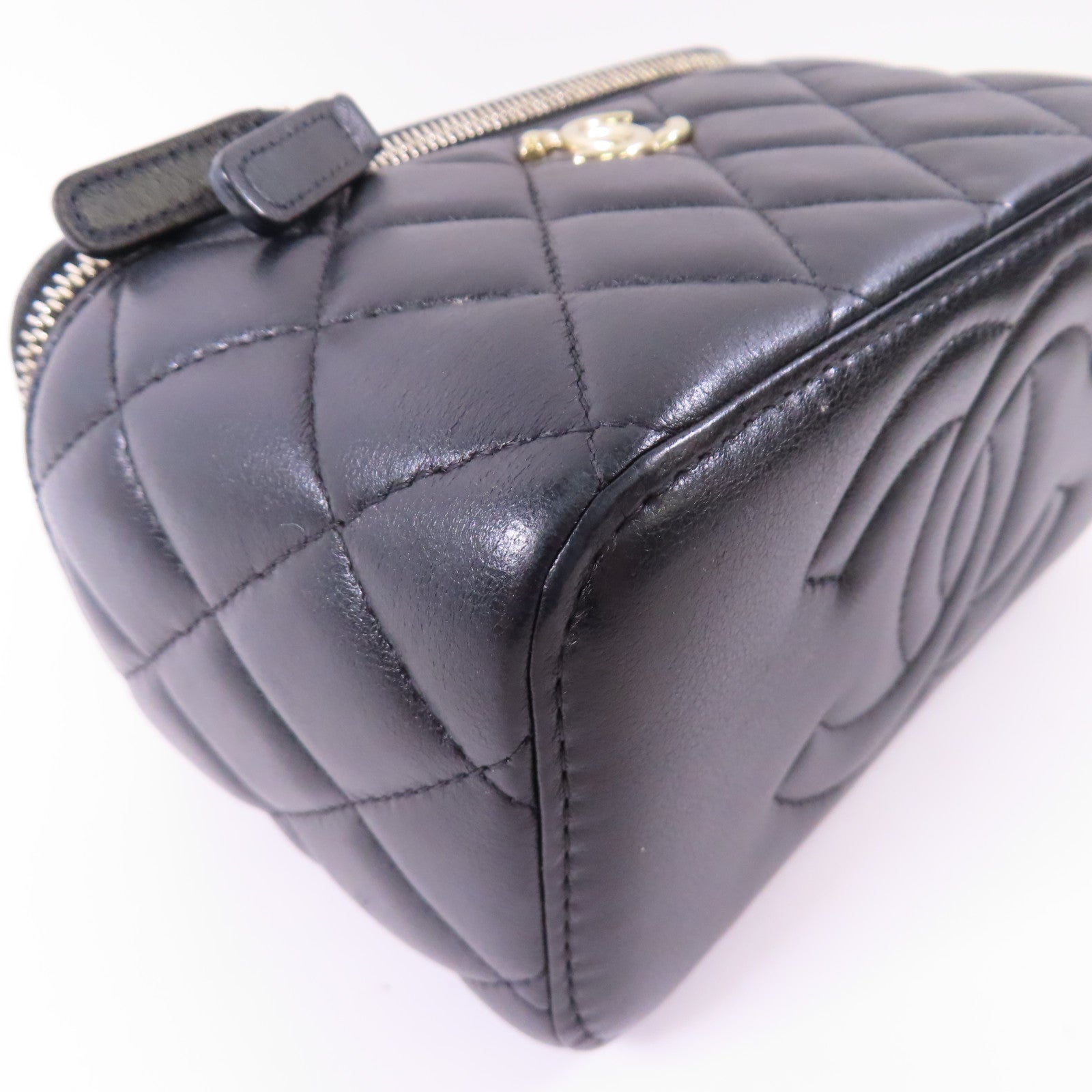 CHANEL 牛皮皮革Vanity Case銀扣鏈帶手挽肩背兩用袋