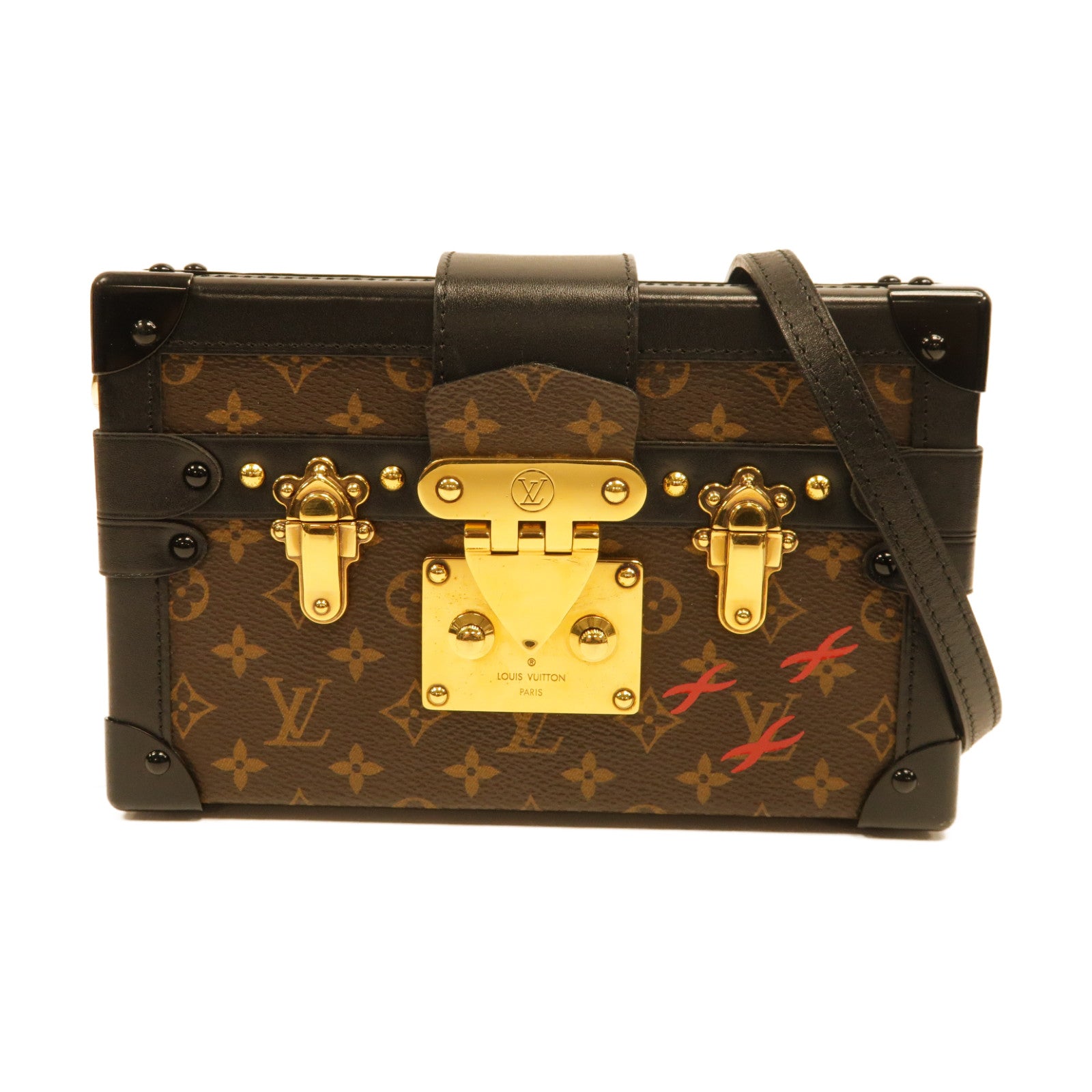 LOUIS VUITTON 【激減優惠】Monogram Petite Malle金扣肩背袋黑色/啡色