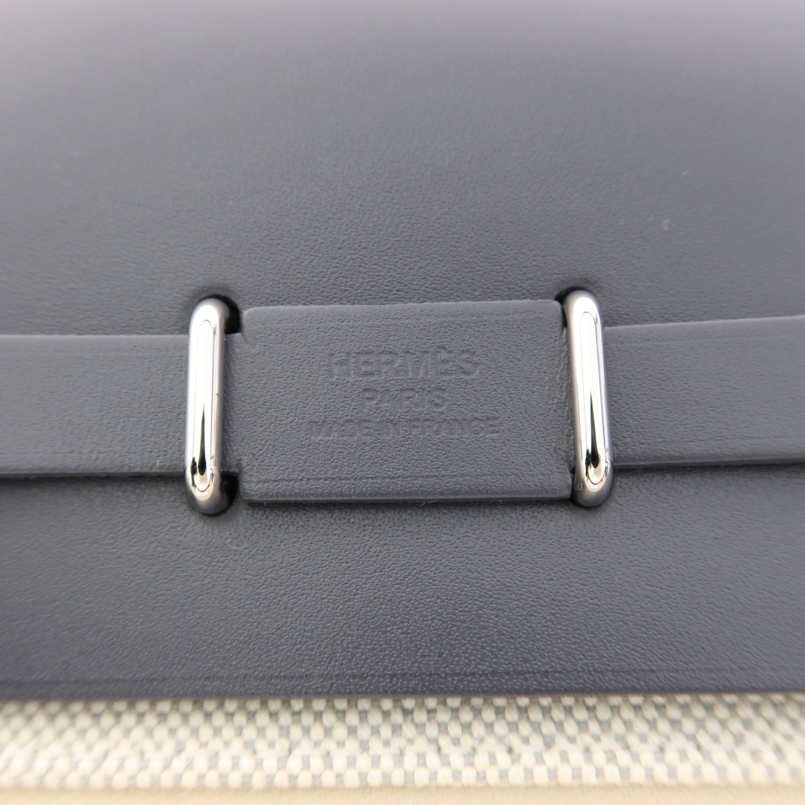 HERMES 帆布Mini Herbag銀扣肩背袋Ardoise