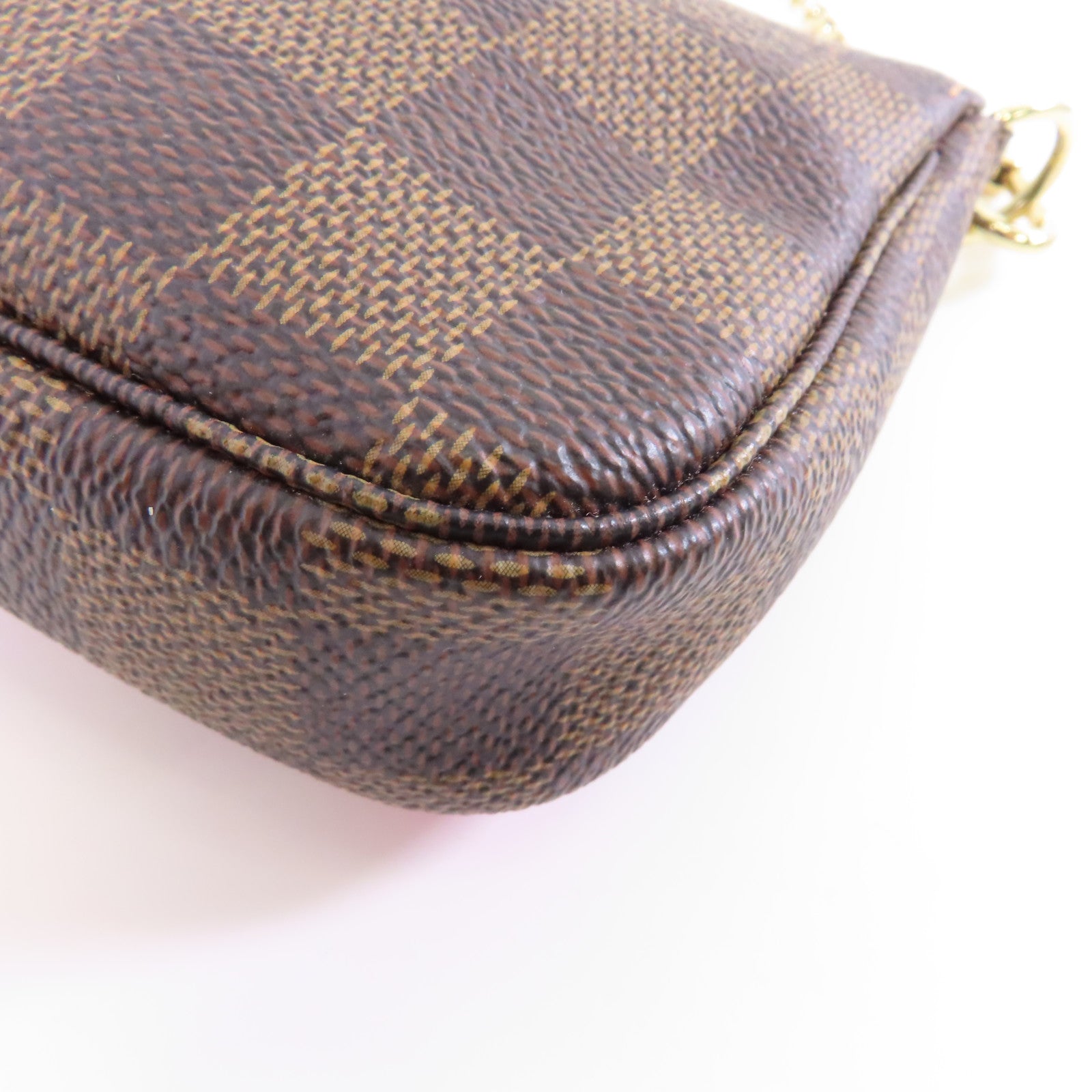 LOUIS VUITTON 【激減優惠】Damier Mini Pochette金扣鏈帶手挽袋啡色