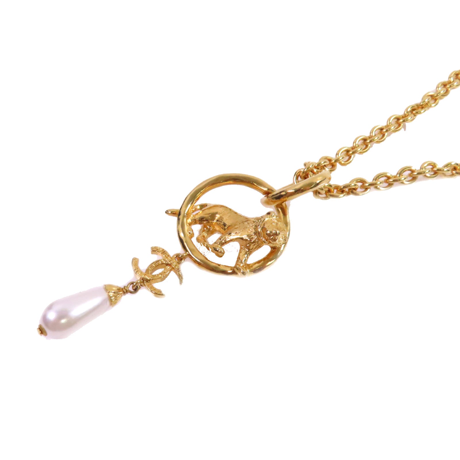 CHANEL 金屬/仿珍珠Necklace金扣項鏈白色/金色