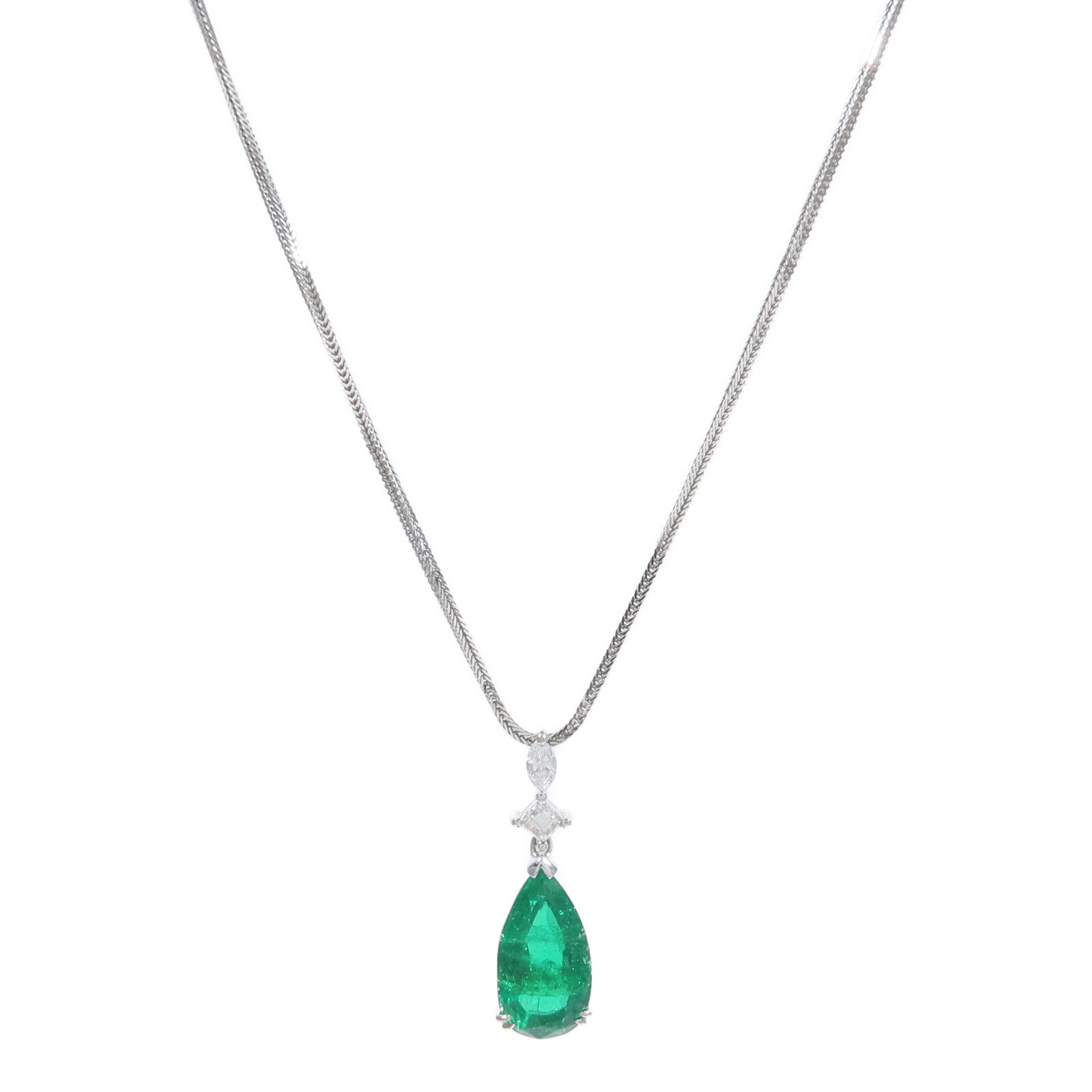 JEWELRY 18K白金Emerald Diamond Necklace綠寶石/鑽石項鍊