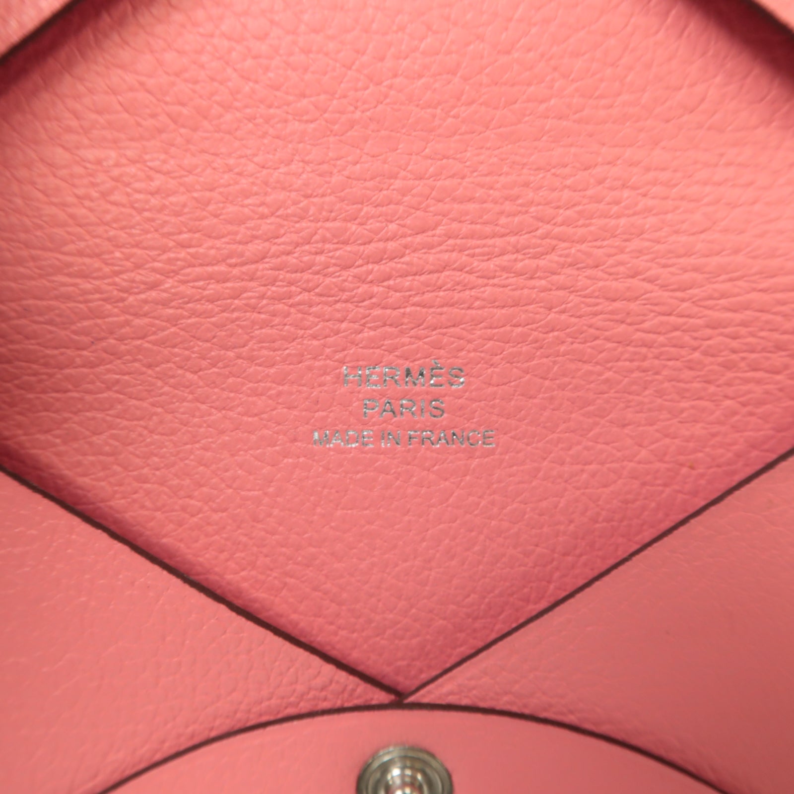 HERMES 【激減優惠】Evercolor皮革Calvi銀扣卡片套粉紅色