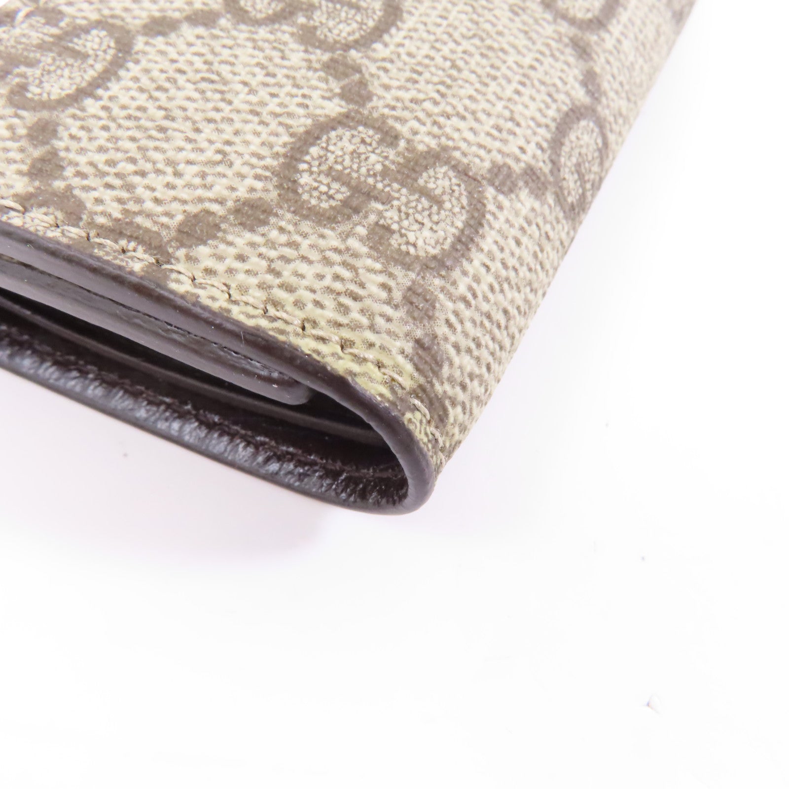 GUCCI 塗層帆布Key Case銀扣鎖匙包棕色