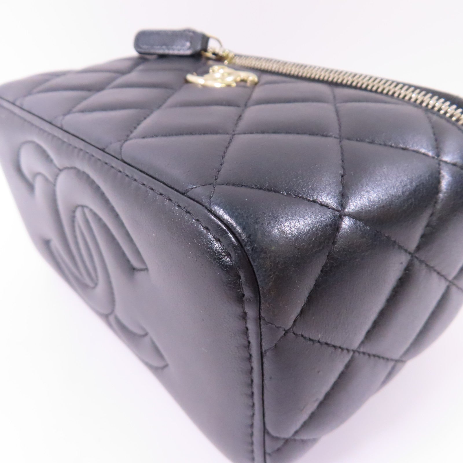 CHANEL 牛皮皮革Vanity Case銀扣鏈帶手挽肩背兩用袋