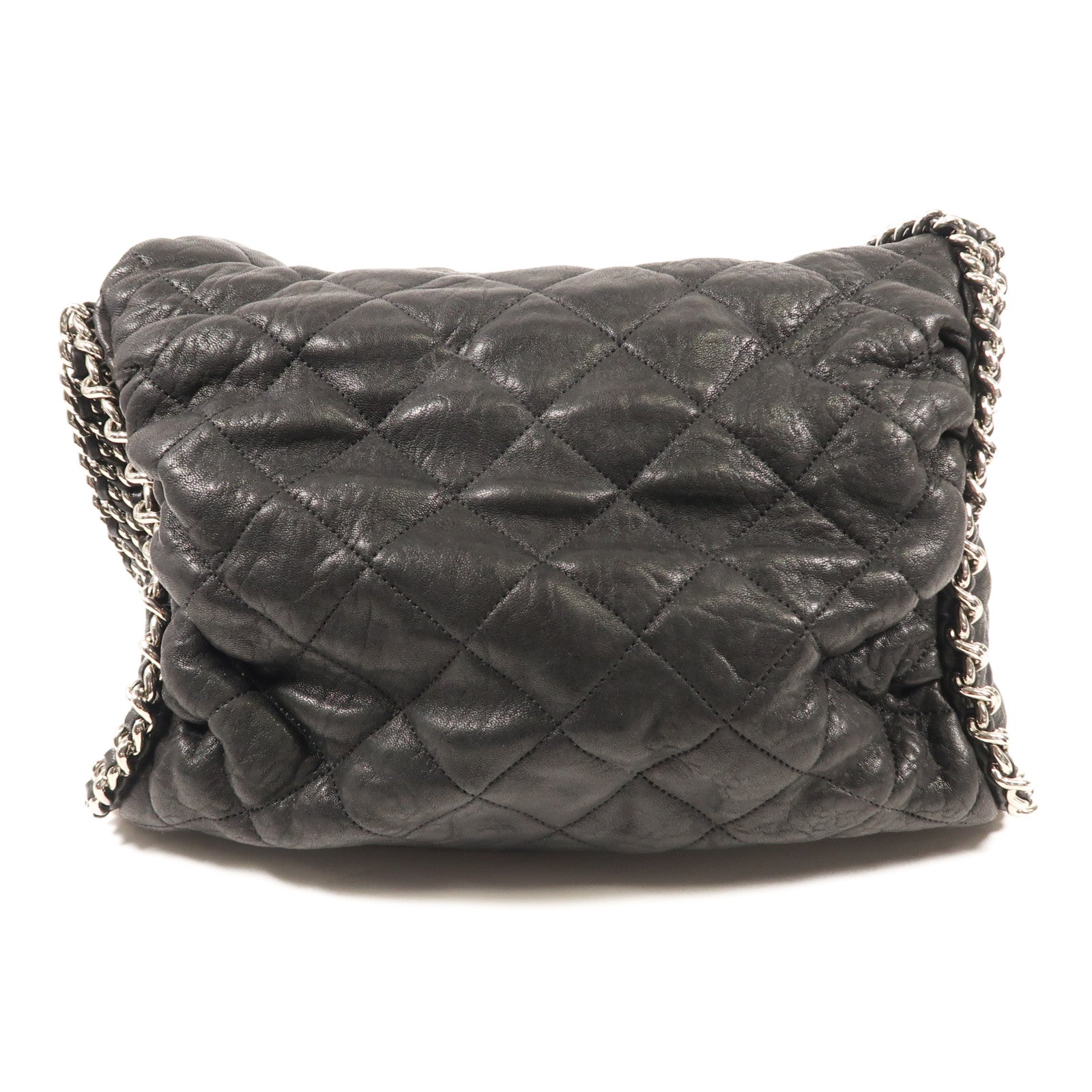 CHANEL 牛皮皮革Chain Shoulder銀扣鏈帶肩背袋