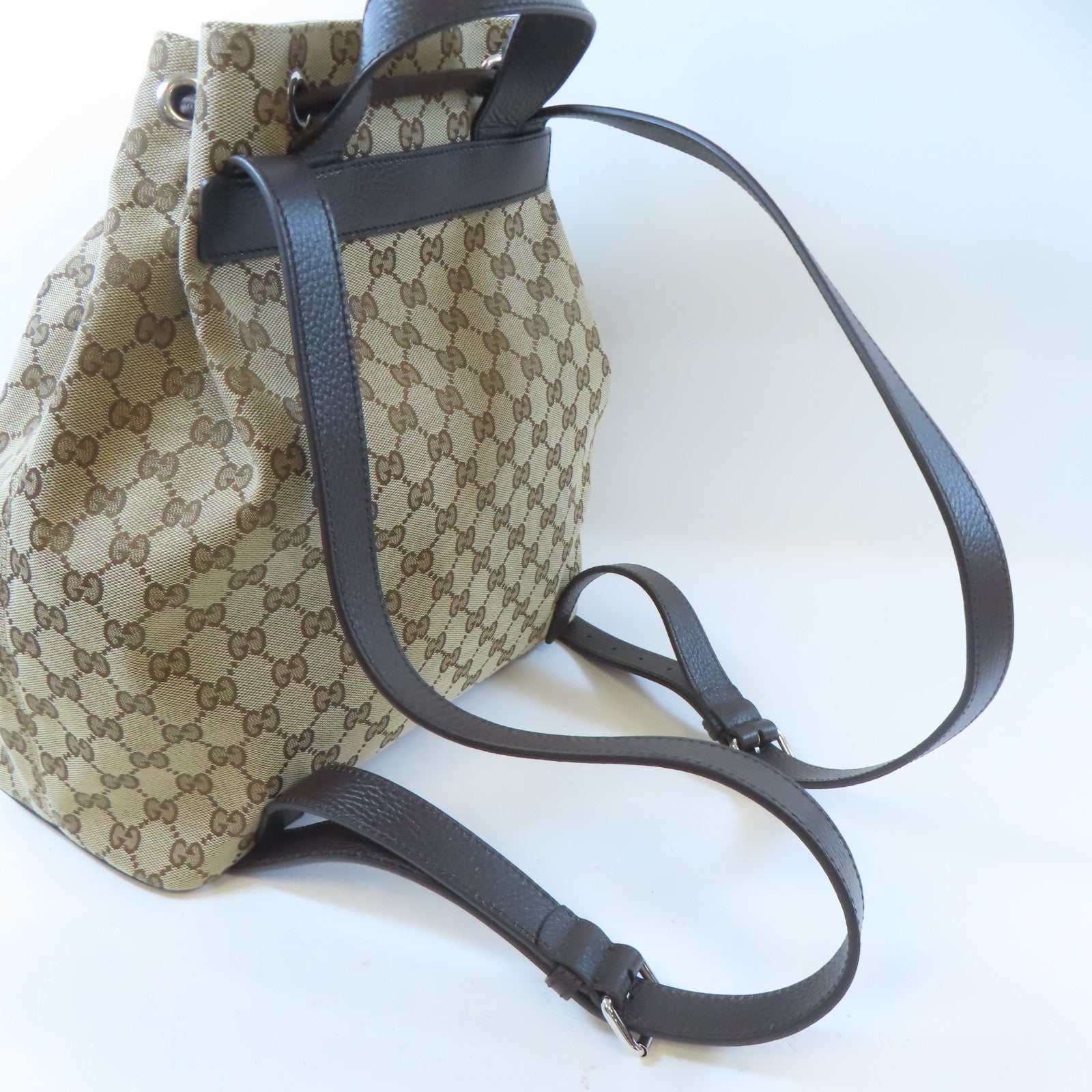 GUCCI 帆布Drawstring Backpack銀扣背包啡色