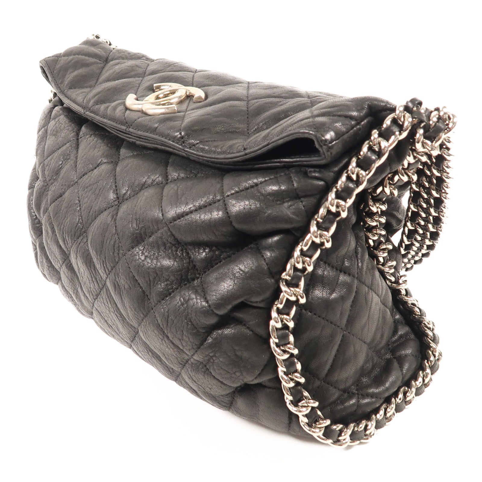 CHANEL 牛皮皮革Chain Shoulder銀扣鏈帶肩背袋