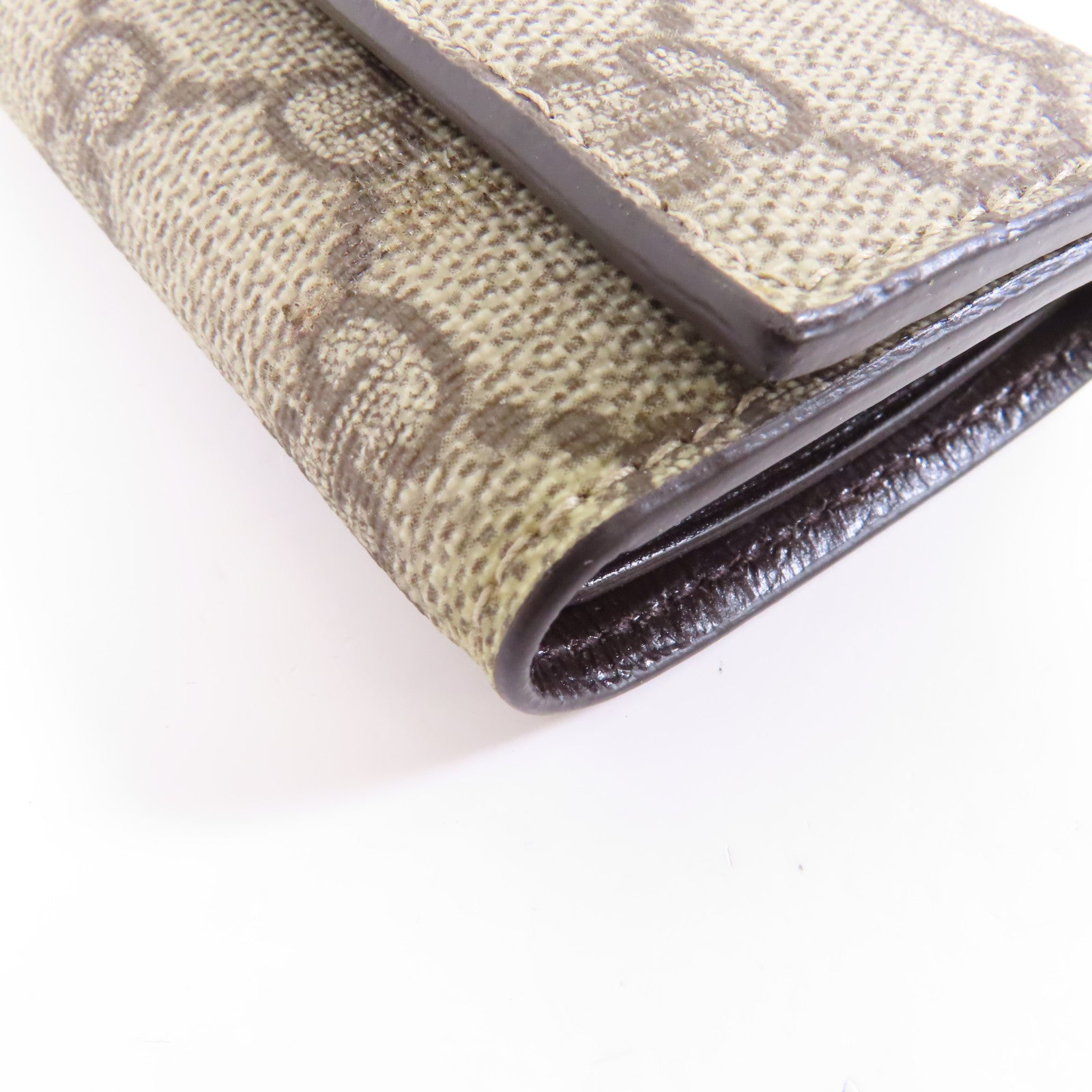 GUCCI 塗層帆布Key Case銀扣鎖匙包棕色