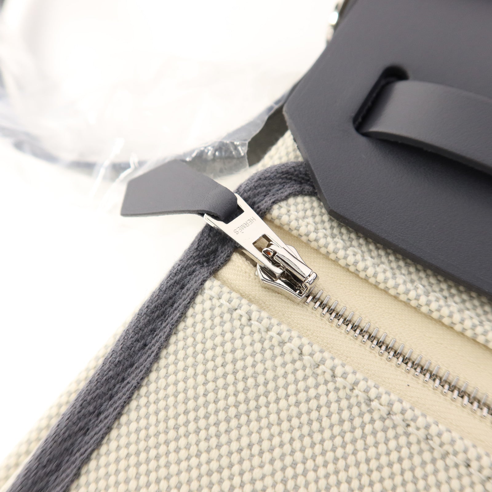 HERMES 帆布Mini Herbag銀扣肩背袋Ardoise