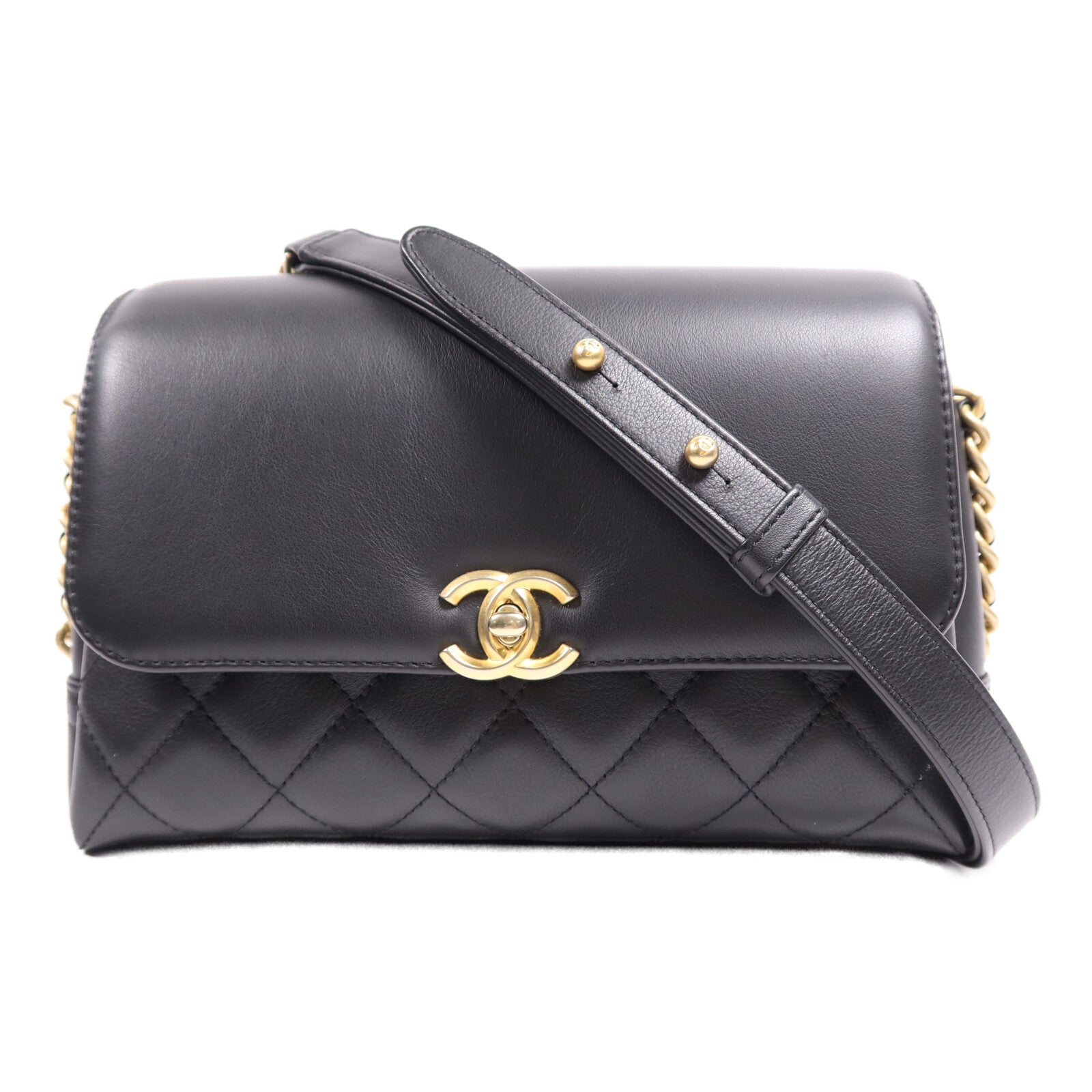 CHANEL 牛皮皮革Chain Shoulder Bag金扣鏈帶肩背袋