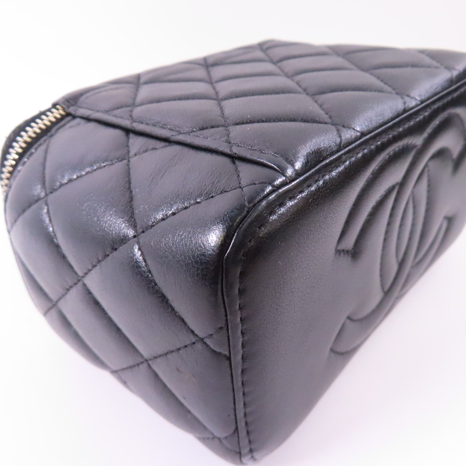 CHANEL 牛皮皮革Vanity Case銀扣鏈帶手挽肩背兩用袋