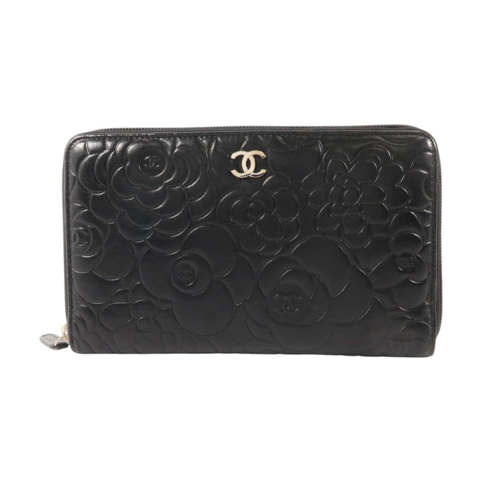 CHANEL 牛皮皮革Camellia Zip Around Long Wallet金扣長錢包