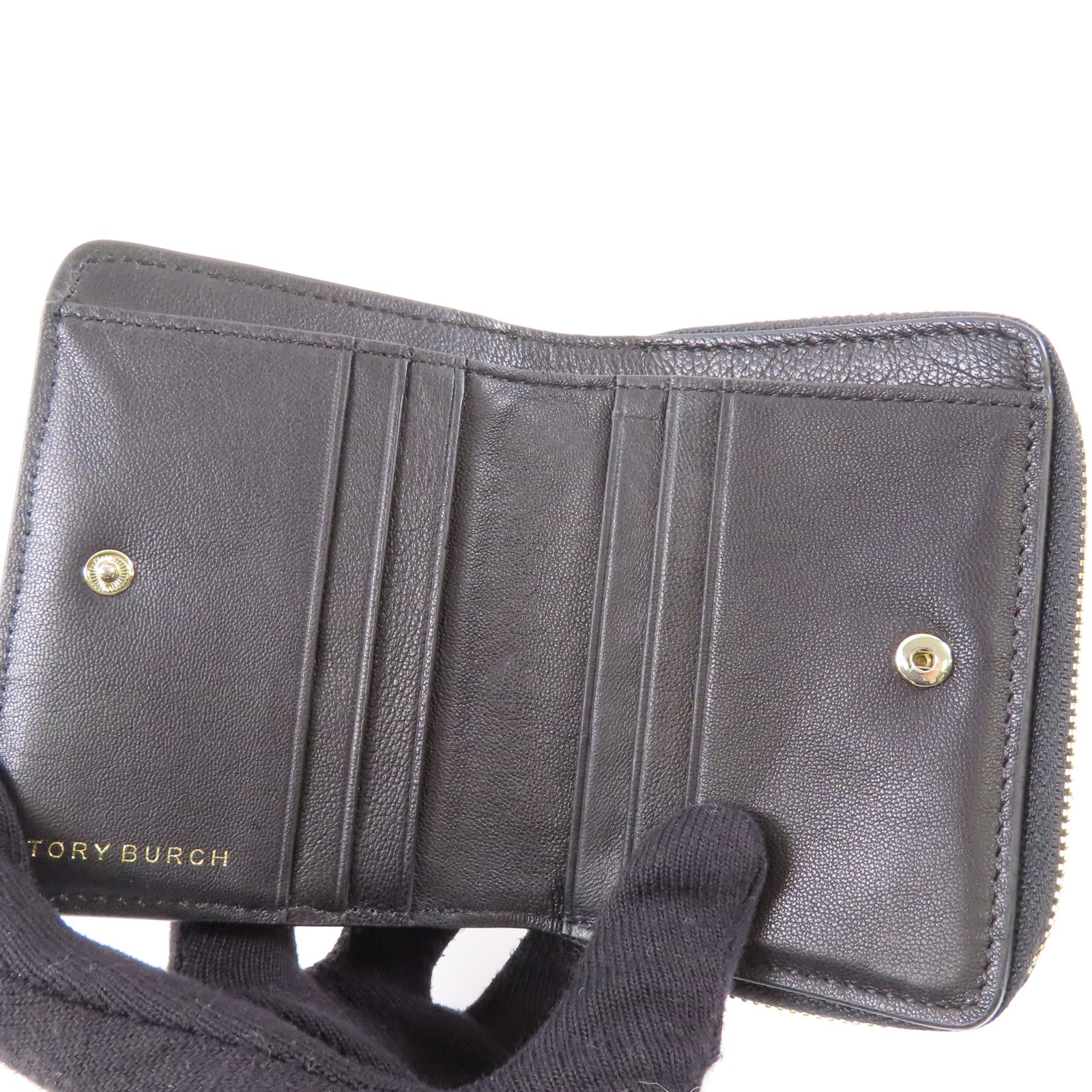 Tory Burch 牛皮皮革Wallet金扣錢包黑色