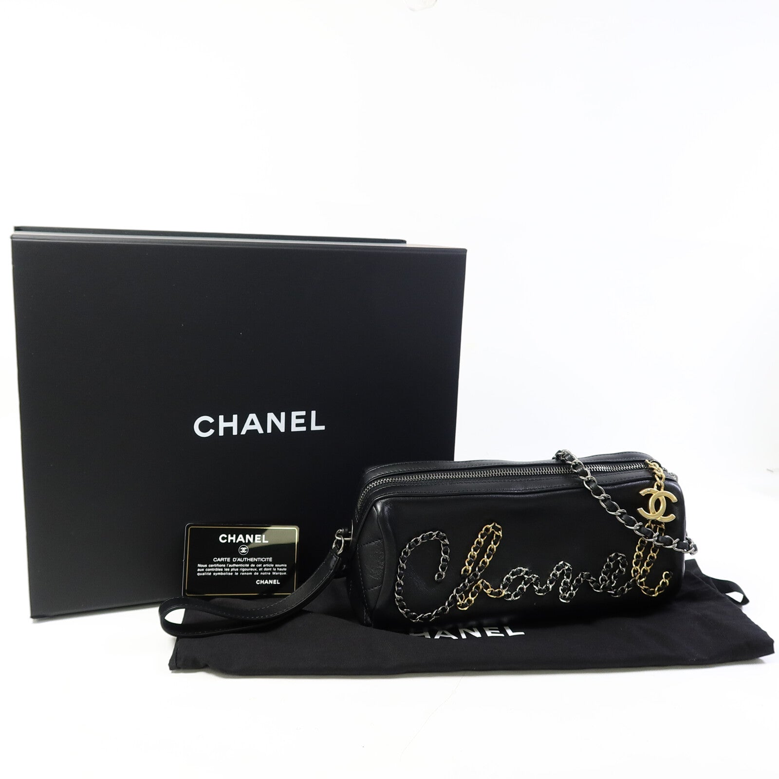 CHANEL 牛皮皮革Bowling Chain Shoulder鏈帶肩背袋
