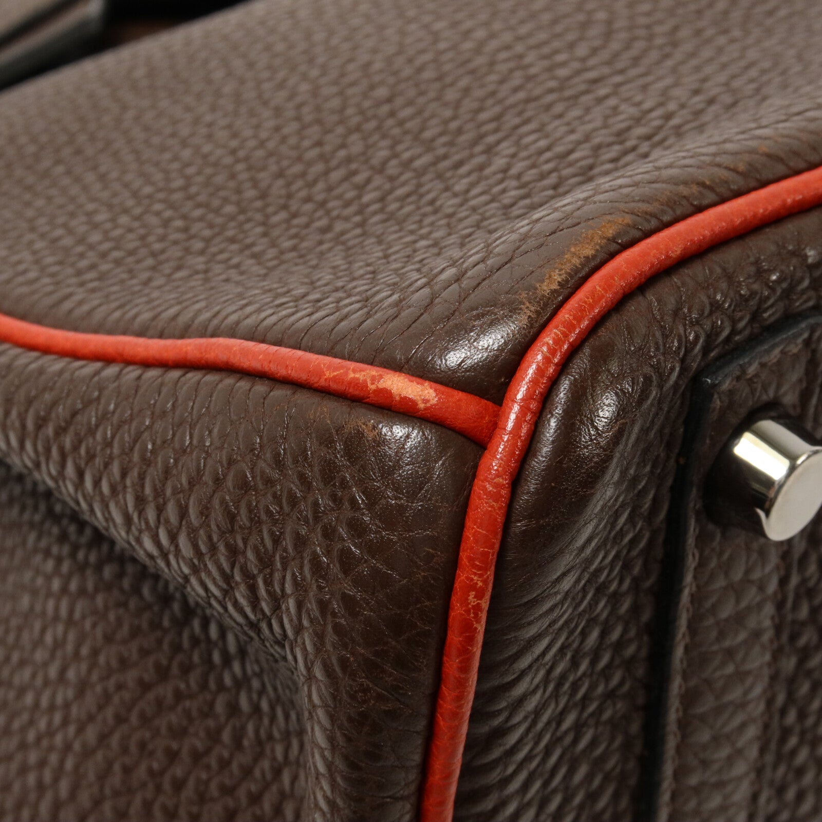 HERMES Togo皮革Birkin 30手挽袋Chocolat/Rouge Venitien